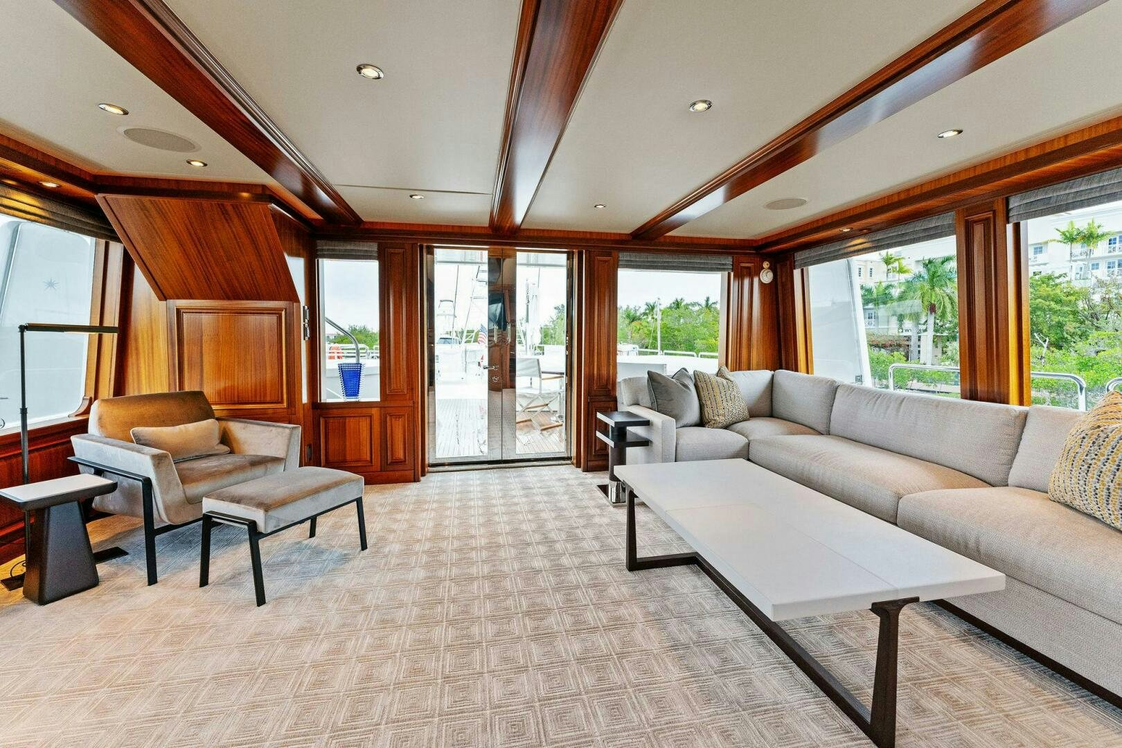 a living room with a large window aboard ANTARES Yacht for Sale