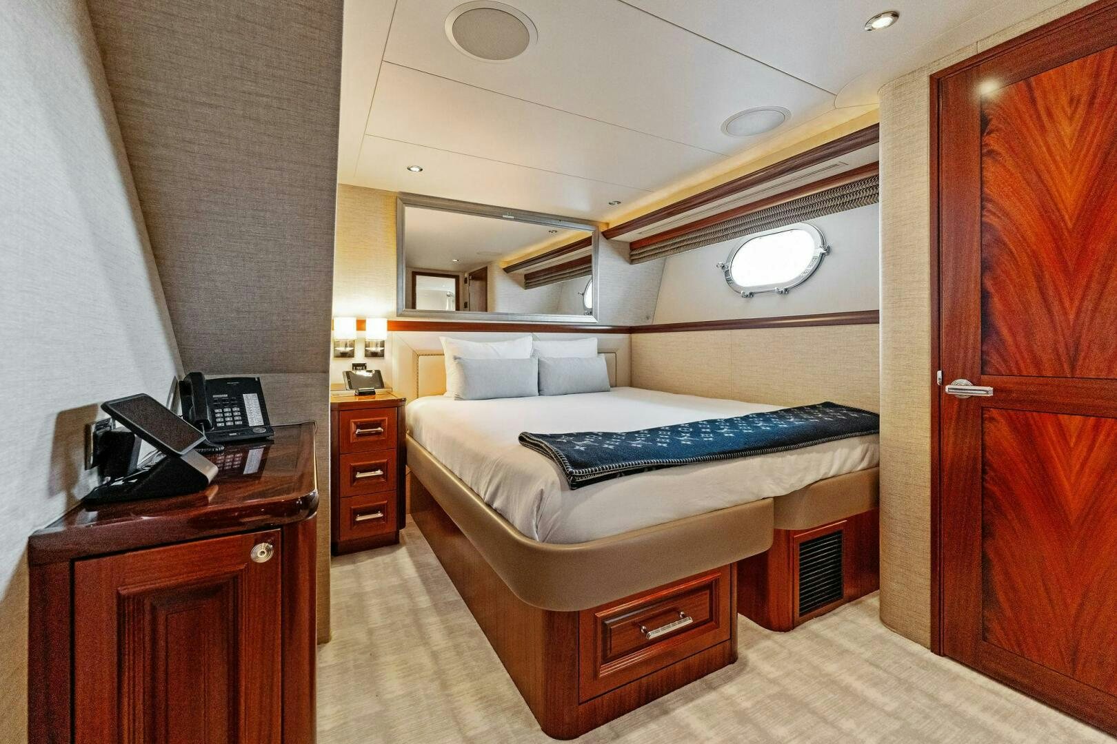 a bed in a room aboard ANTARES Yacht for Sale