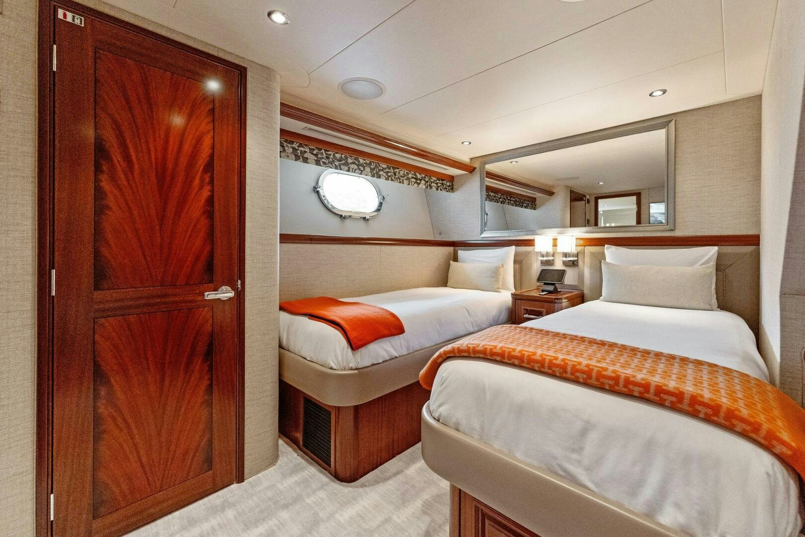 a room with two beds aboard ANTARES Yacht for Sale