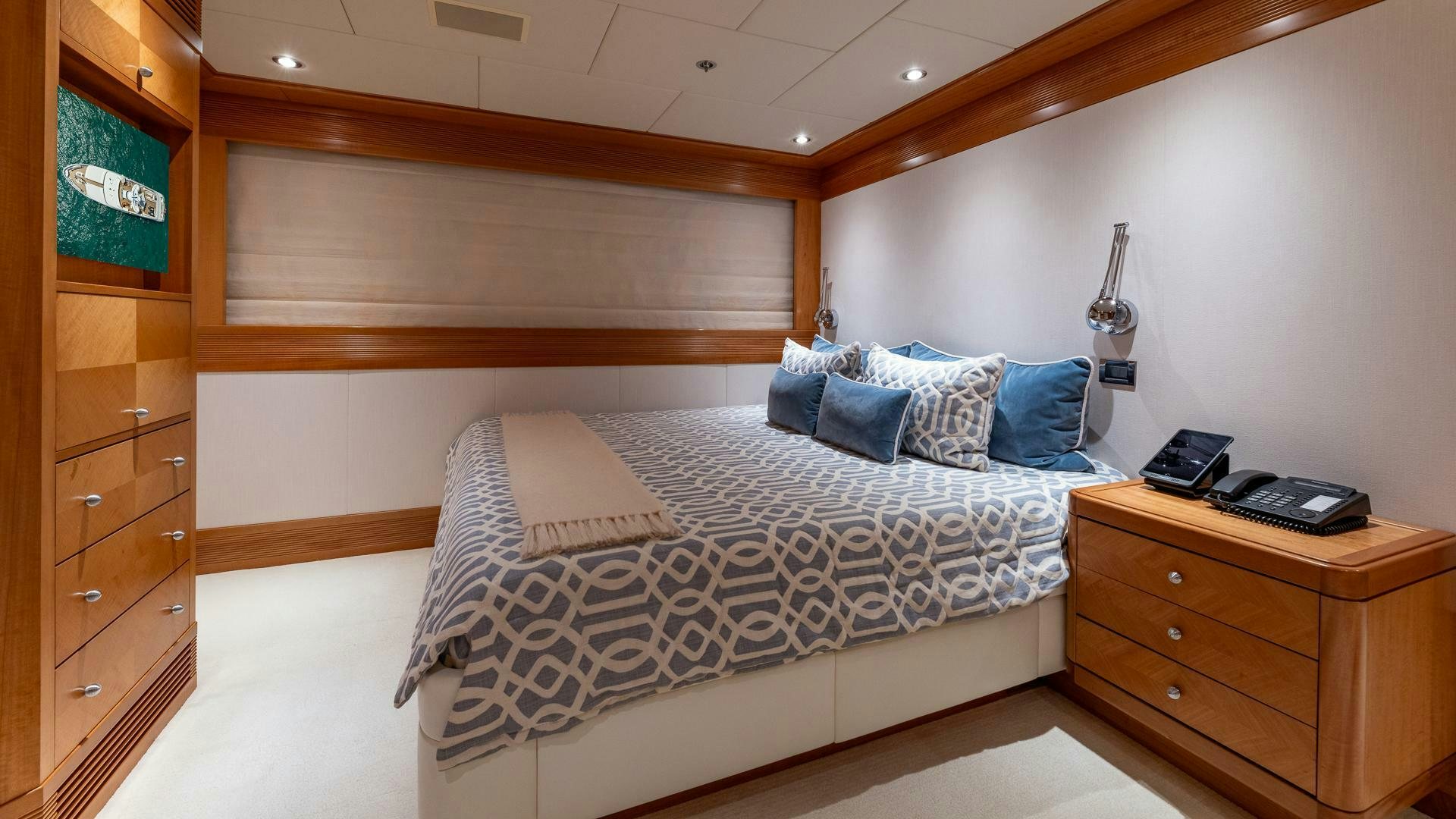 a bed in a room aboard AMANTI Yacht for Sale