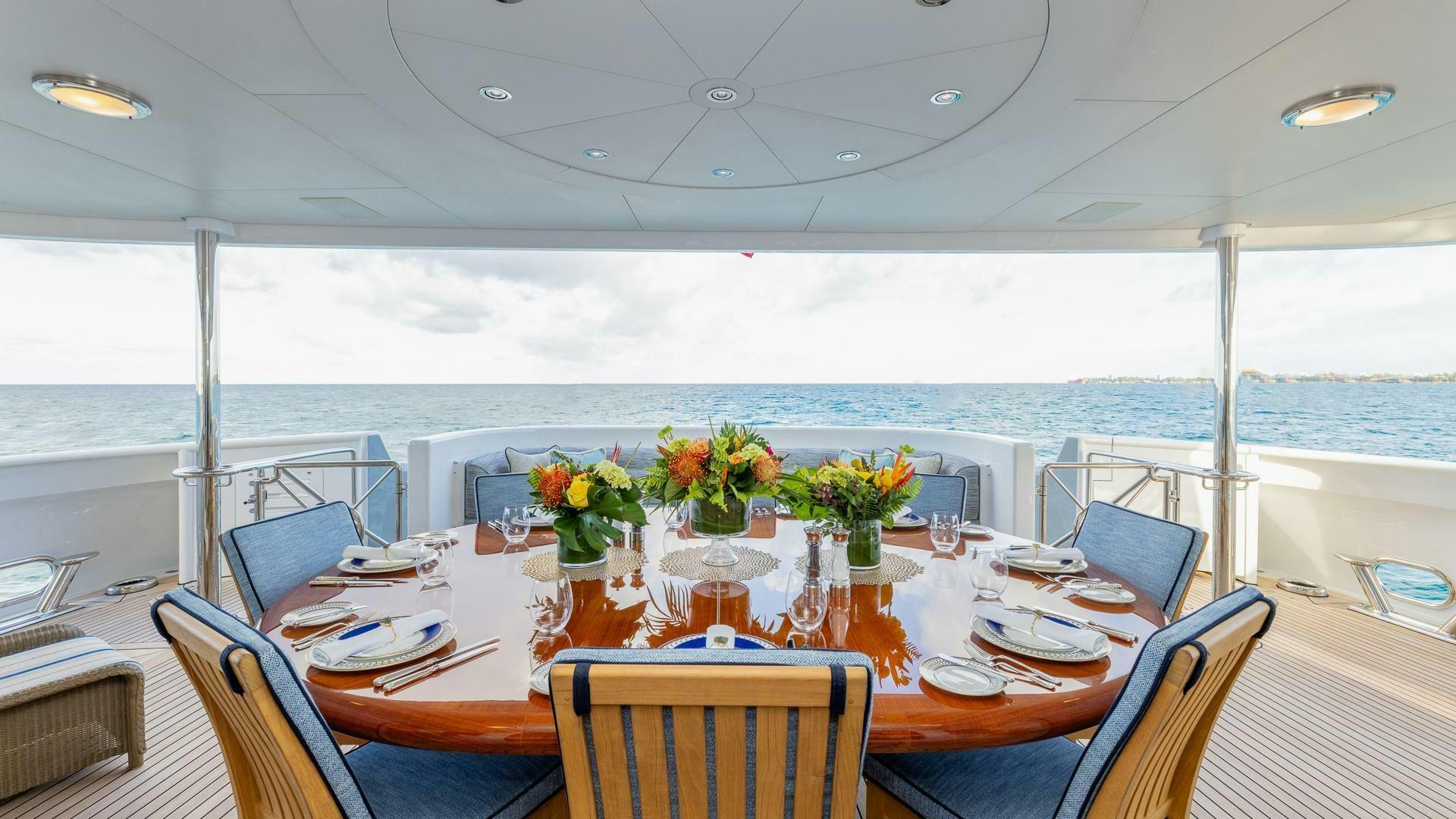 a table set for a meal aboard AMANTI Yacht for Sale