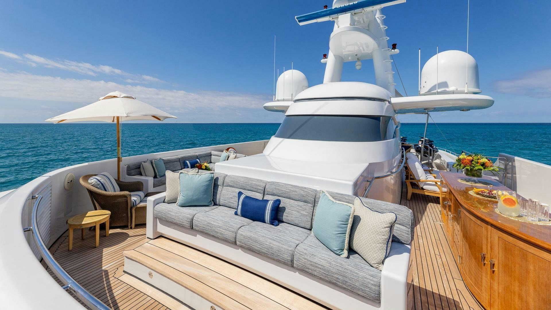 a boat on a deck aboard AMANTI Yacht for Sale