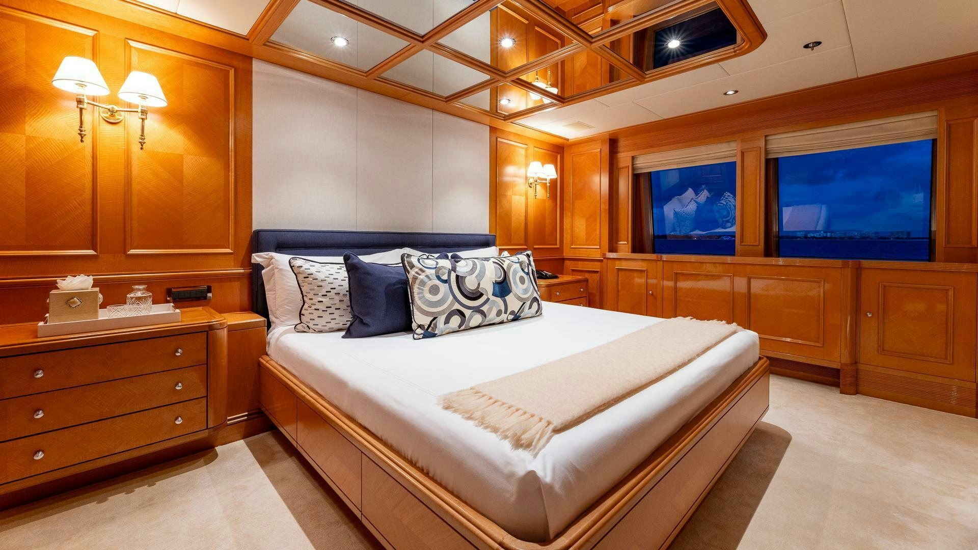 a bed in a room aboard AMANTI Yacht for Sale