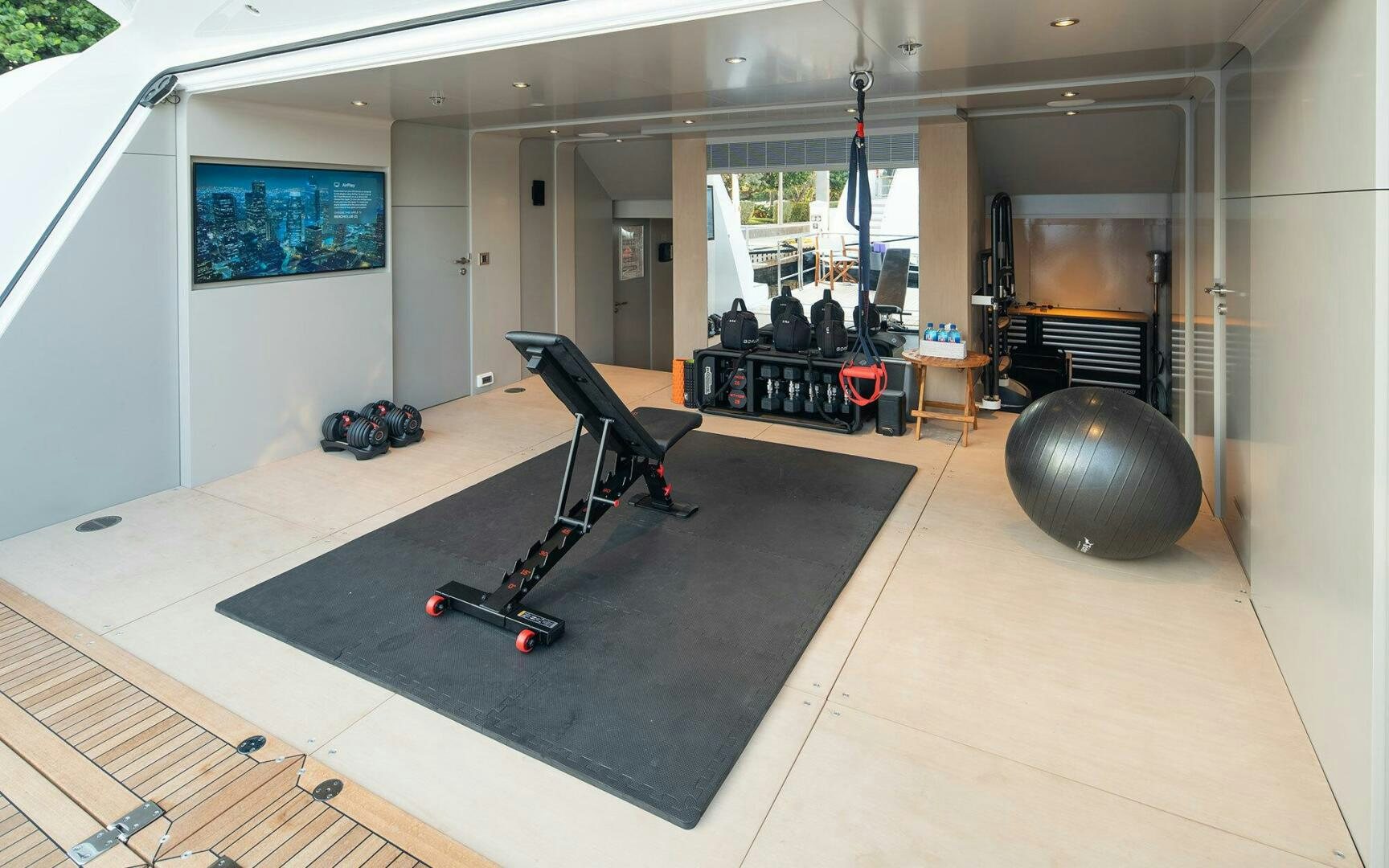 a bowling alley with a bowling alley aboard BOOK ENDS Yacht for Sale