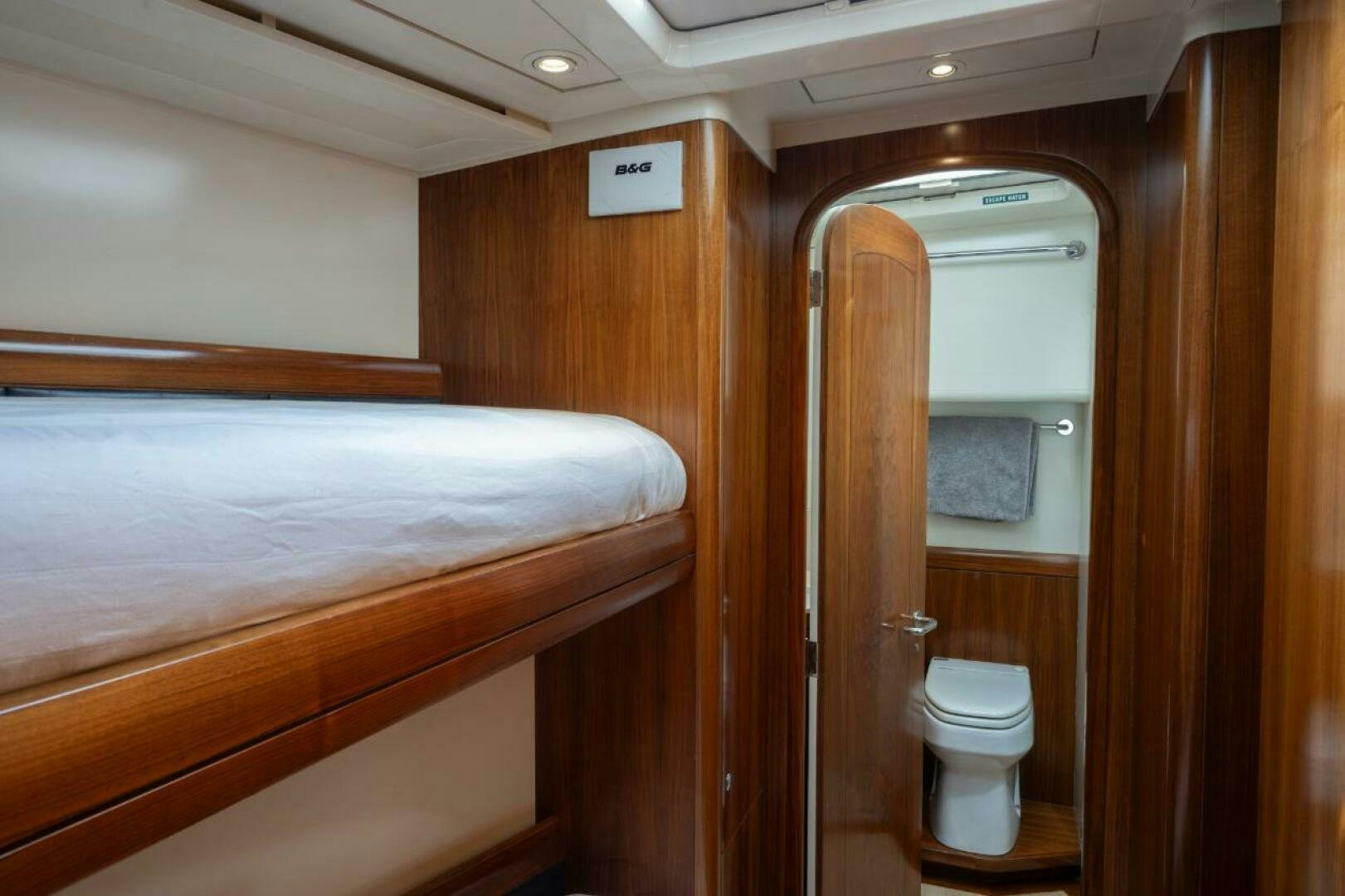 a bed in a room aboard ANTARES Yacht for Sale