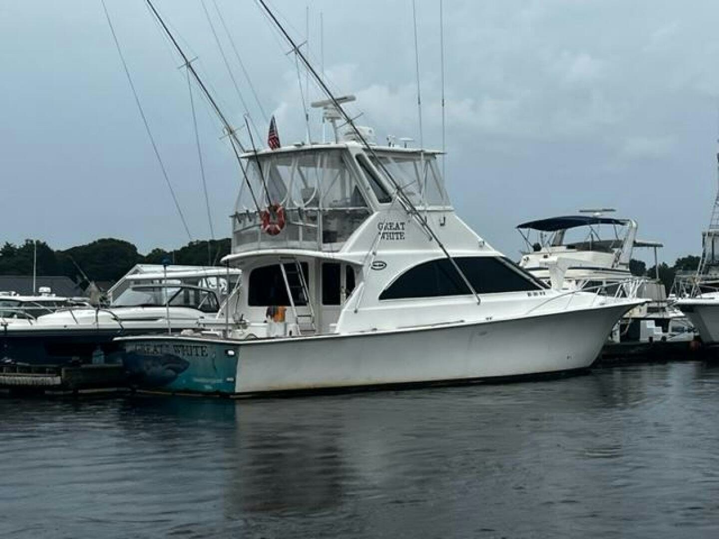 a group of boats in a harbor aboard GREAT WHITE Yacht for Sale