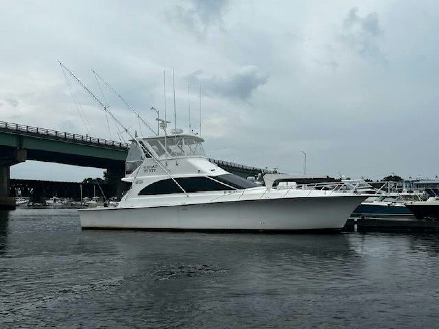 a white boat in the water aboard GREAT WHITE Yacht for Sale