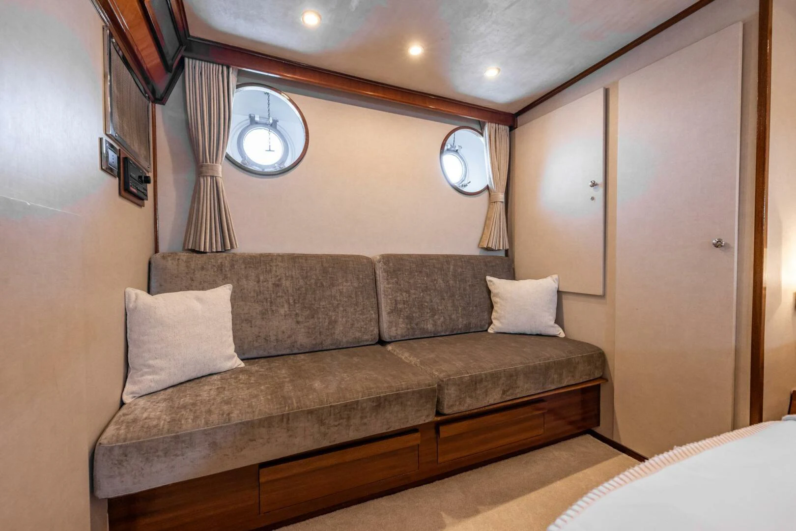 a couch in a room aboard SISSI Yacht for Sale