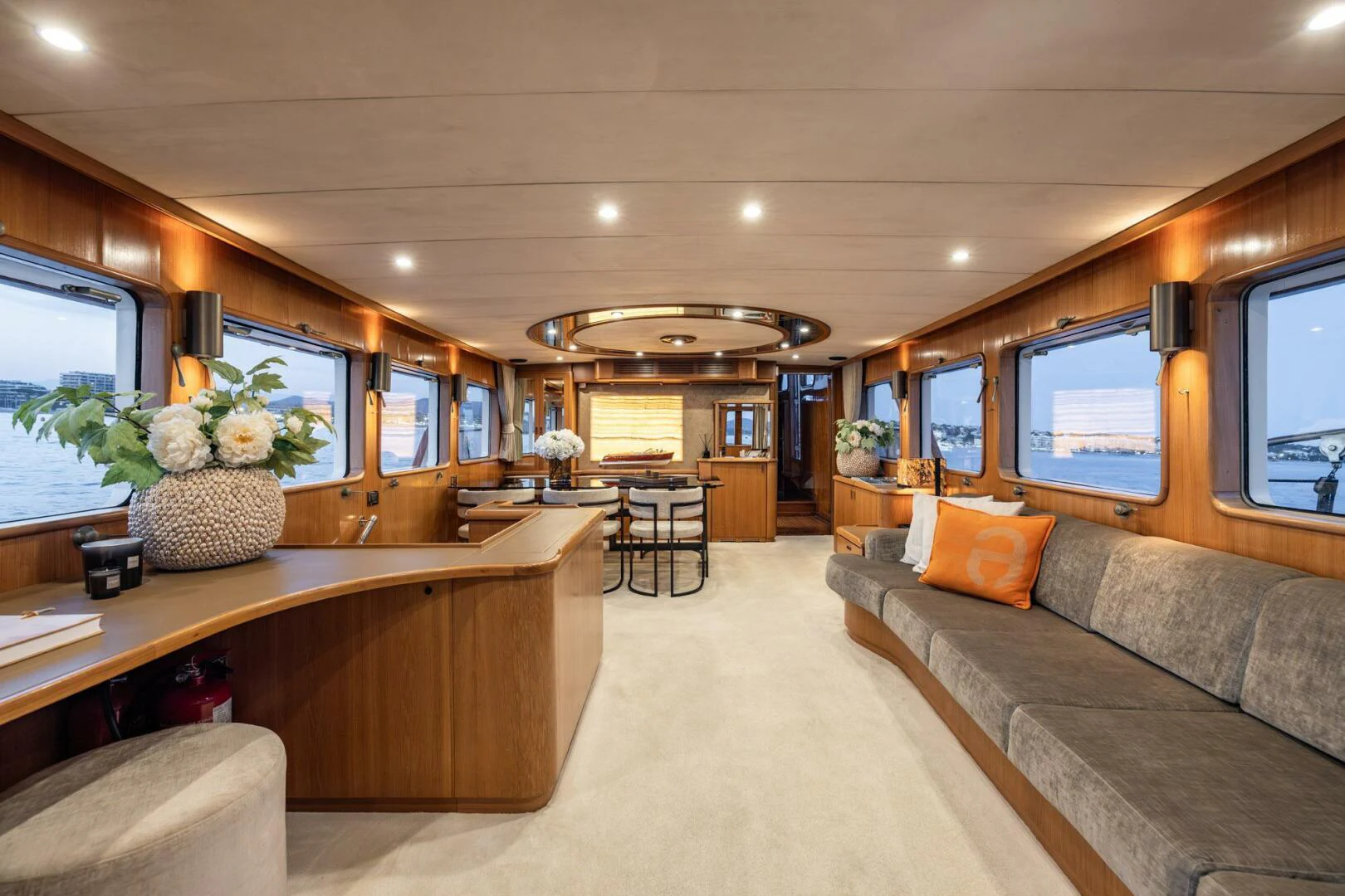 a living room with a couch and a tv aboard SISSI Yacht for Sale