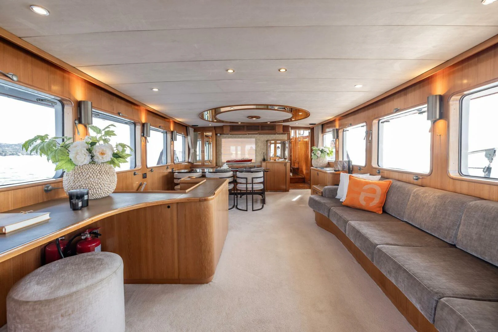 a living room with a couch and a coffee table aboard SISSI Yacht for Sale