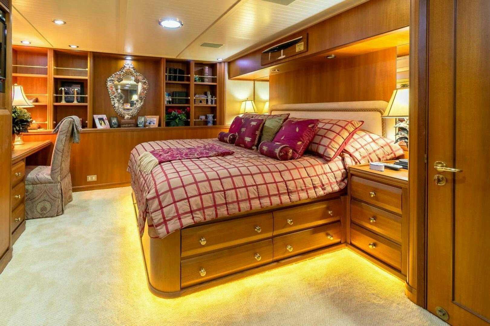 a bed in a room aboard CHAIRMAN  Yacht for Sale