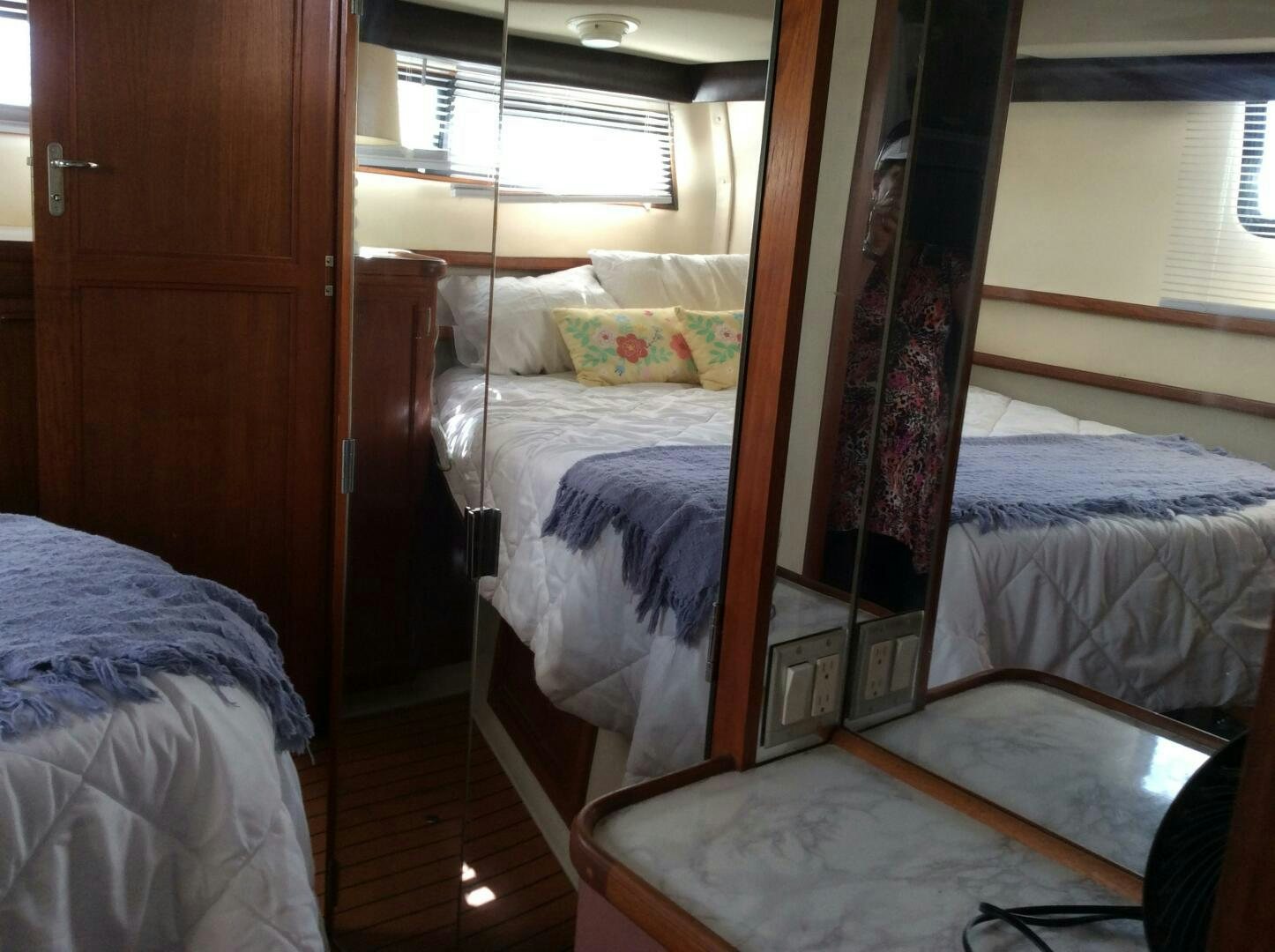 a bed with a canopy aboard TREES HOUSE Yacht for Sale