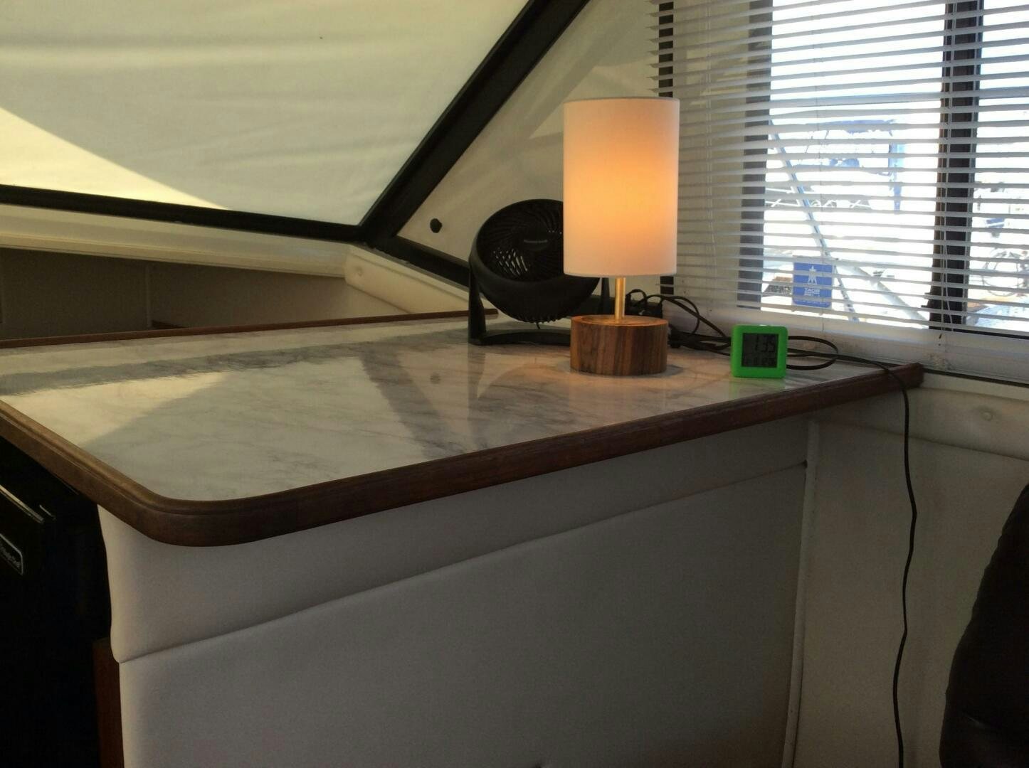 a lamp on a desk aboard TREES HOUSE Yacht for Sale