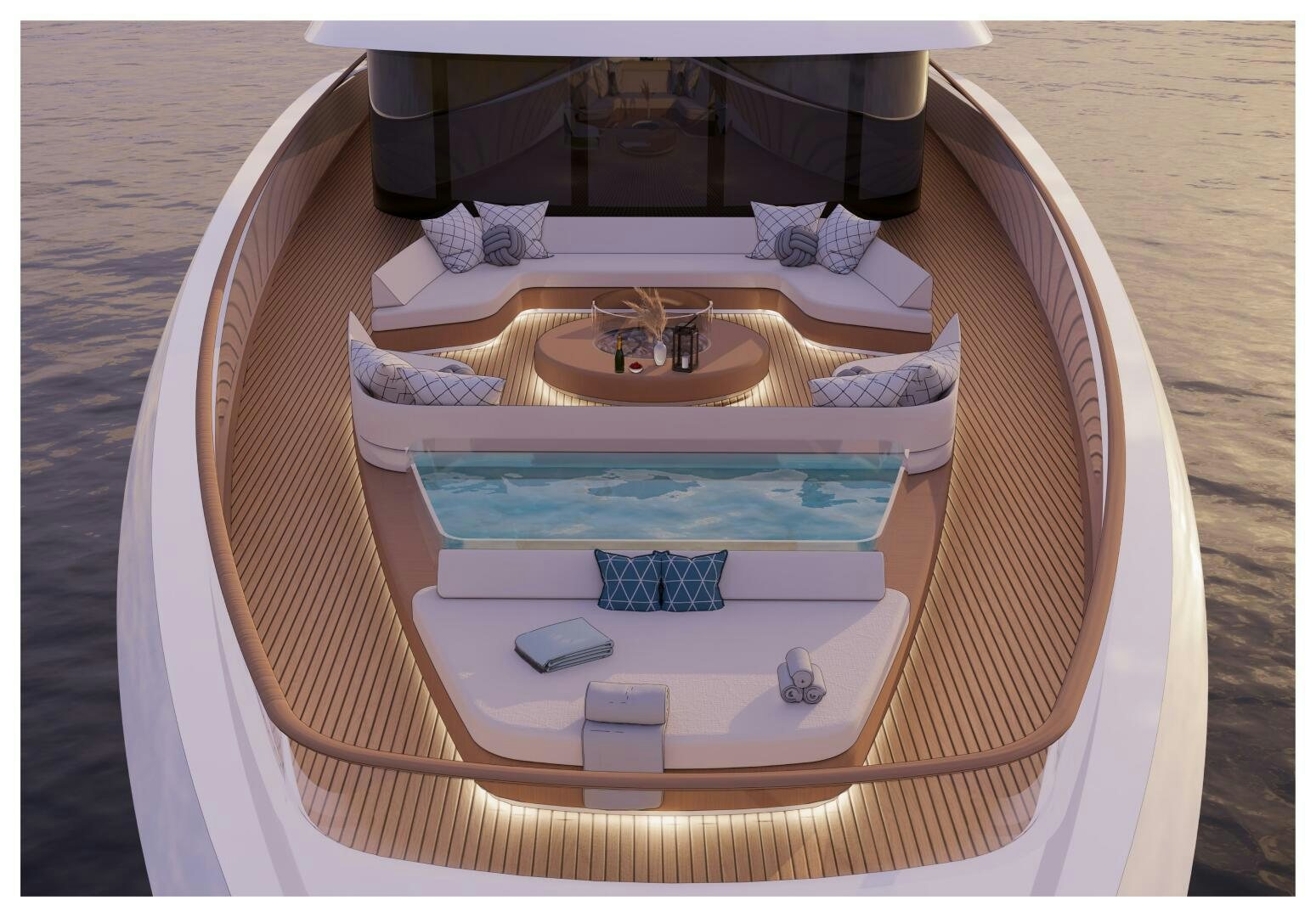 a bed with a tray on it aboard PERENNIAL Yacht for Sale