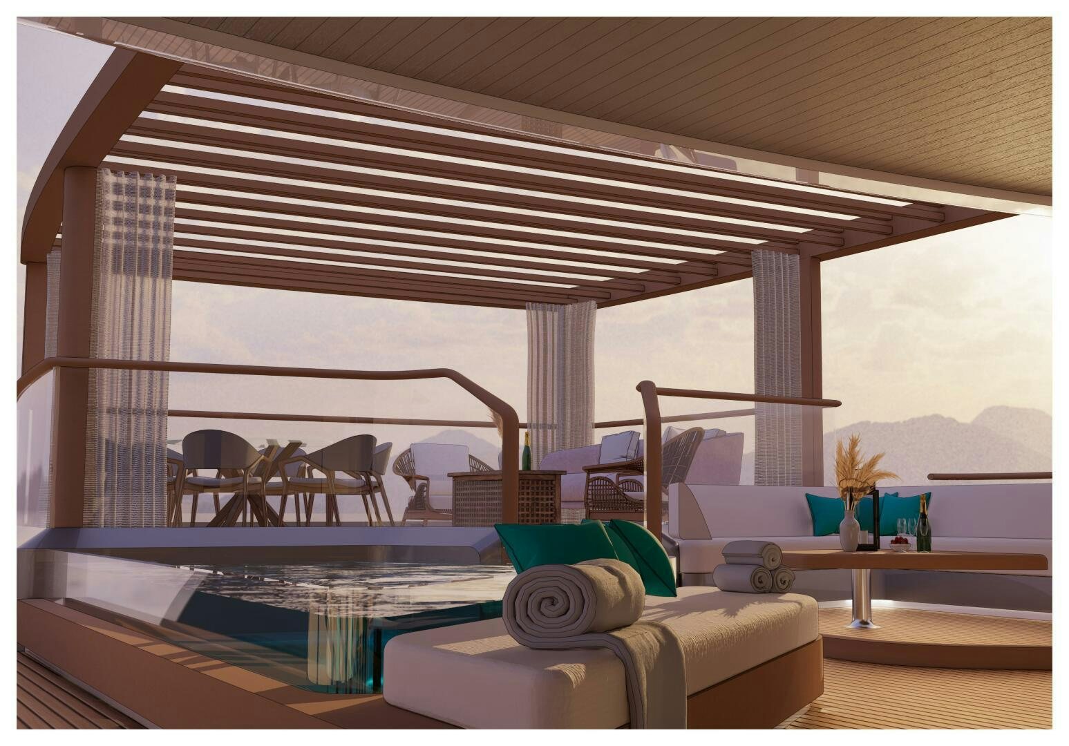 a room with a couch and a table and chairs aboard PERENNIAL Yacht for Sale