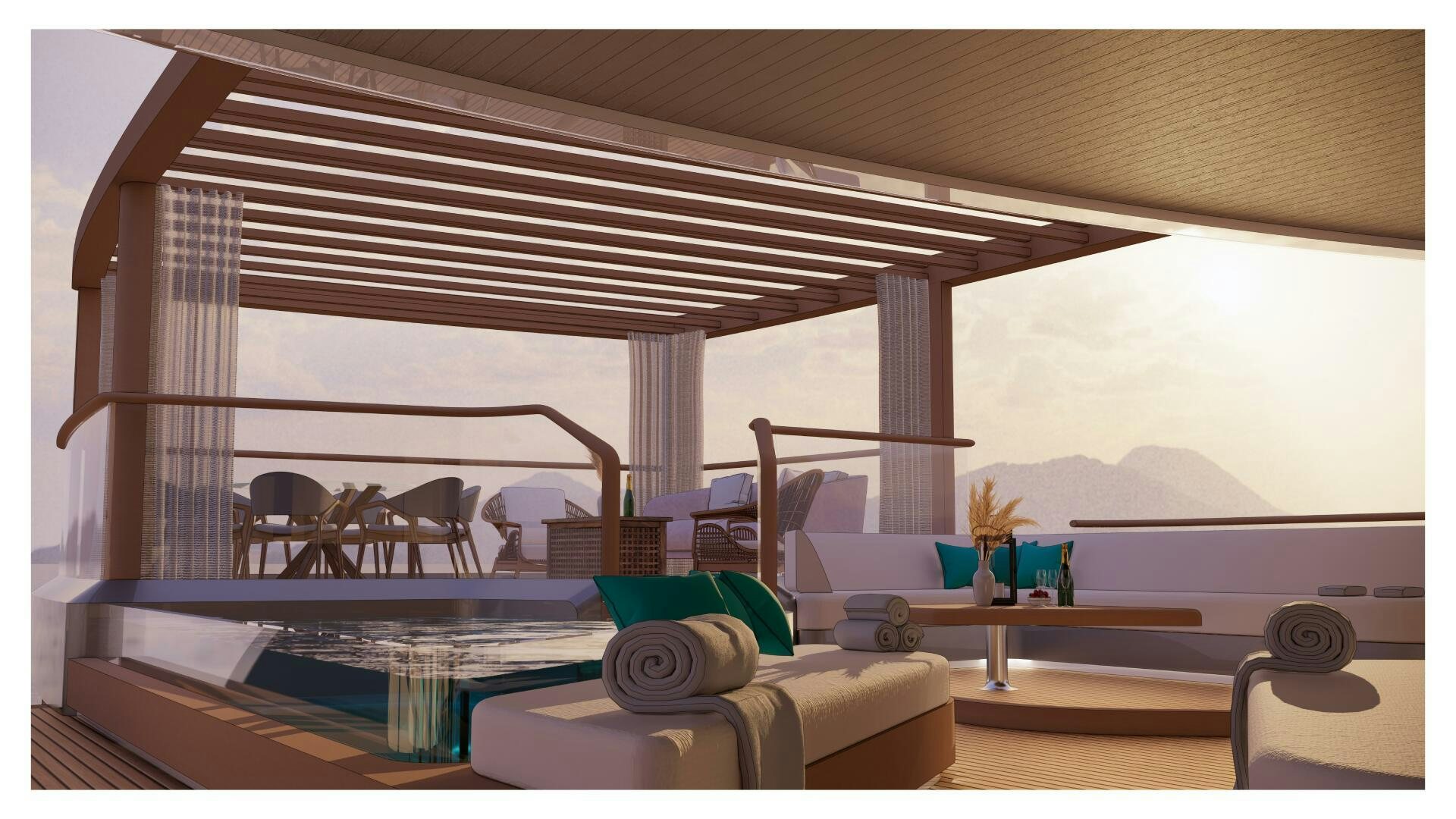 a room with a couch and a table and chairs aboard PERENNIAL Yacht for Sale