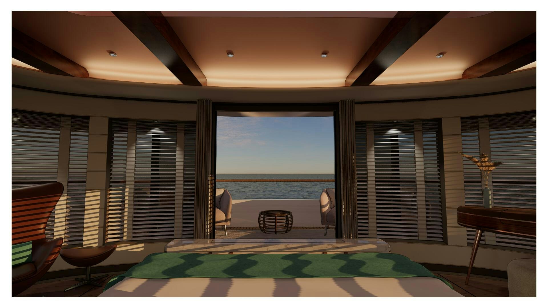 a room with a pool table and chairs aboard PERENNIAL Yacht for Sale