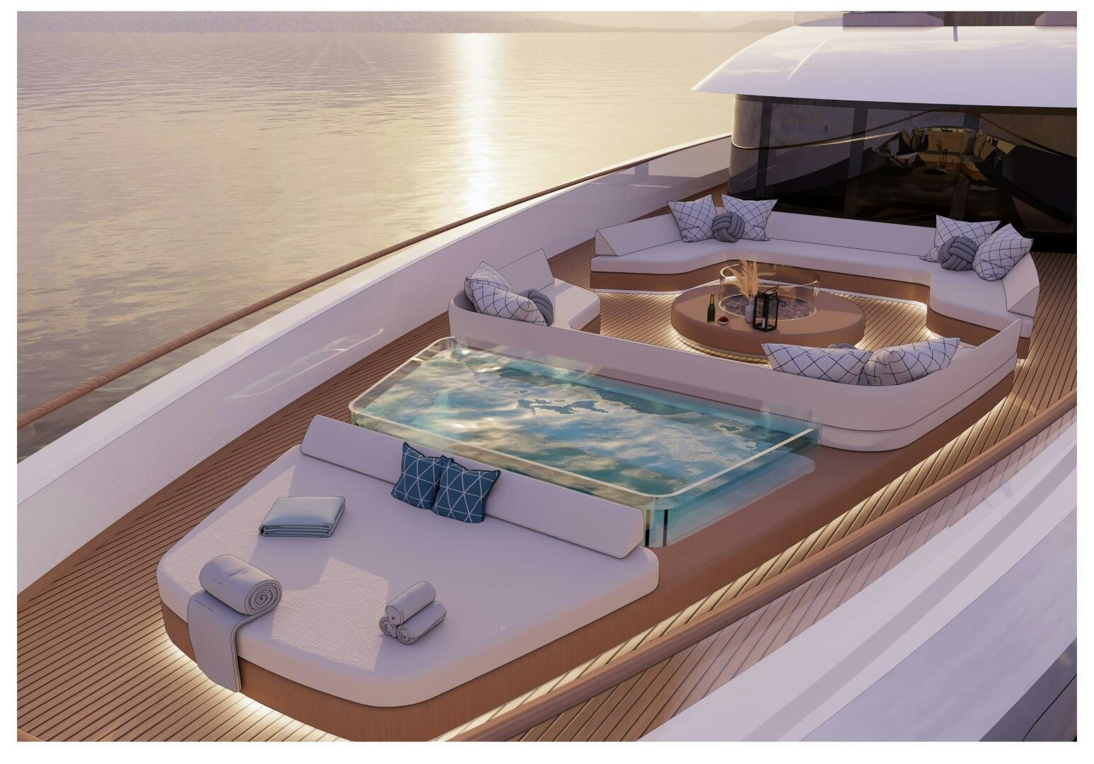 a room with a bed and a table aboard PERENNIAL Yacht for Sale