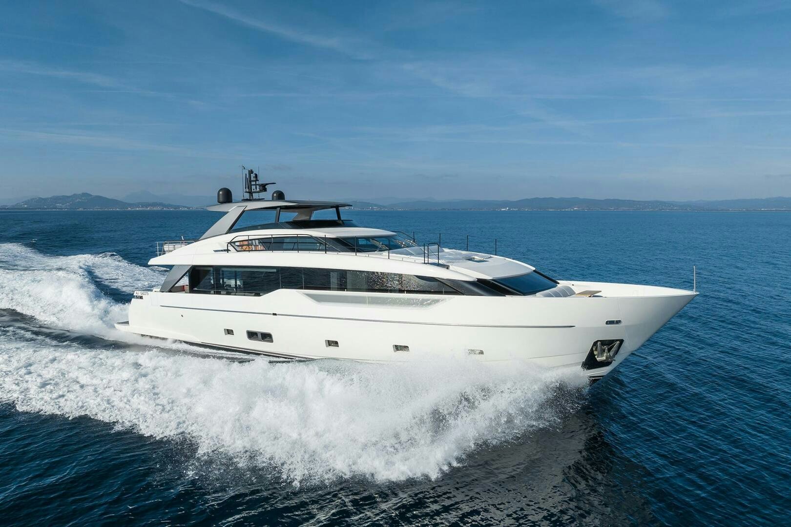 a white yacht on water aboard SANLORENZO SL90A/789 Yacht for Sale