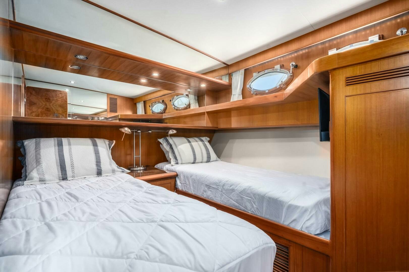 a couple of beds in a room aboard ALL ABORDEAUX Yacht for Sale