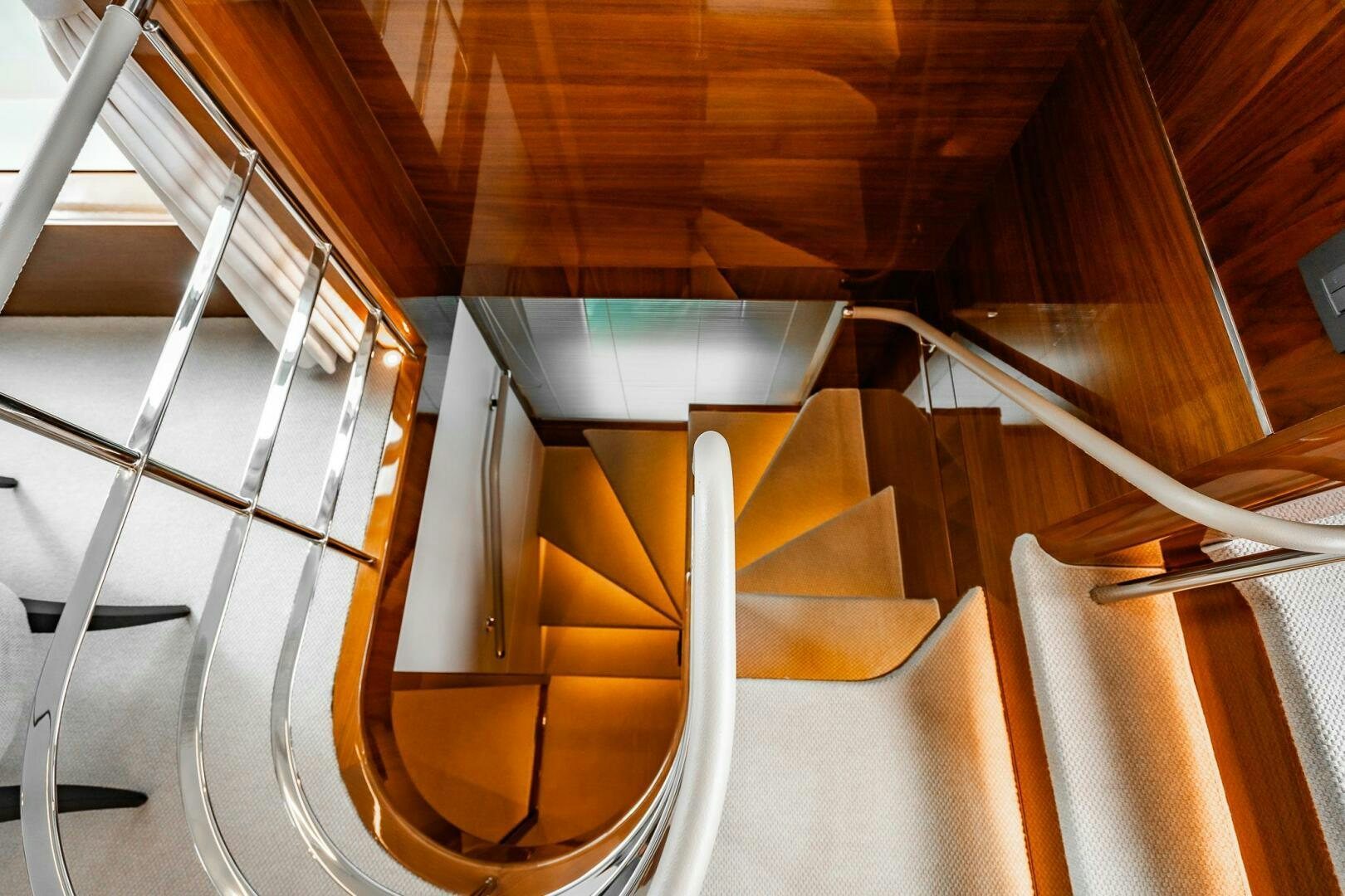 a staircase with wooden beams aboard PERFECT MATCH Yacht for Sale
