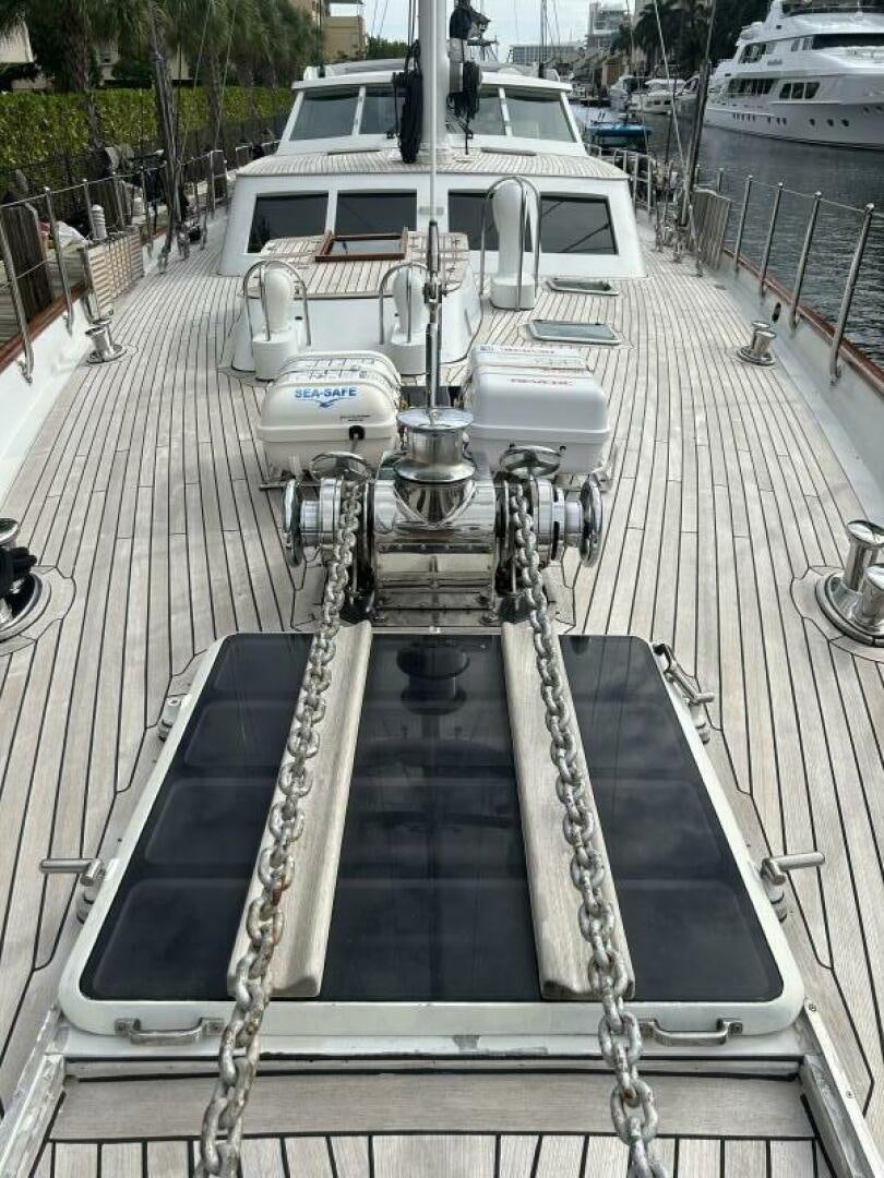 a large metal object with a chain attached to it aboard TOTO Yacht for Sale