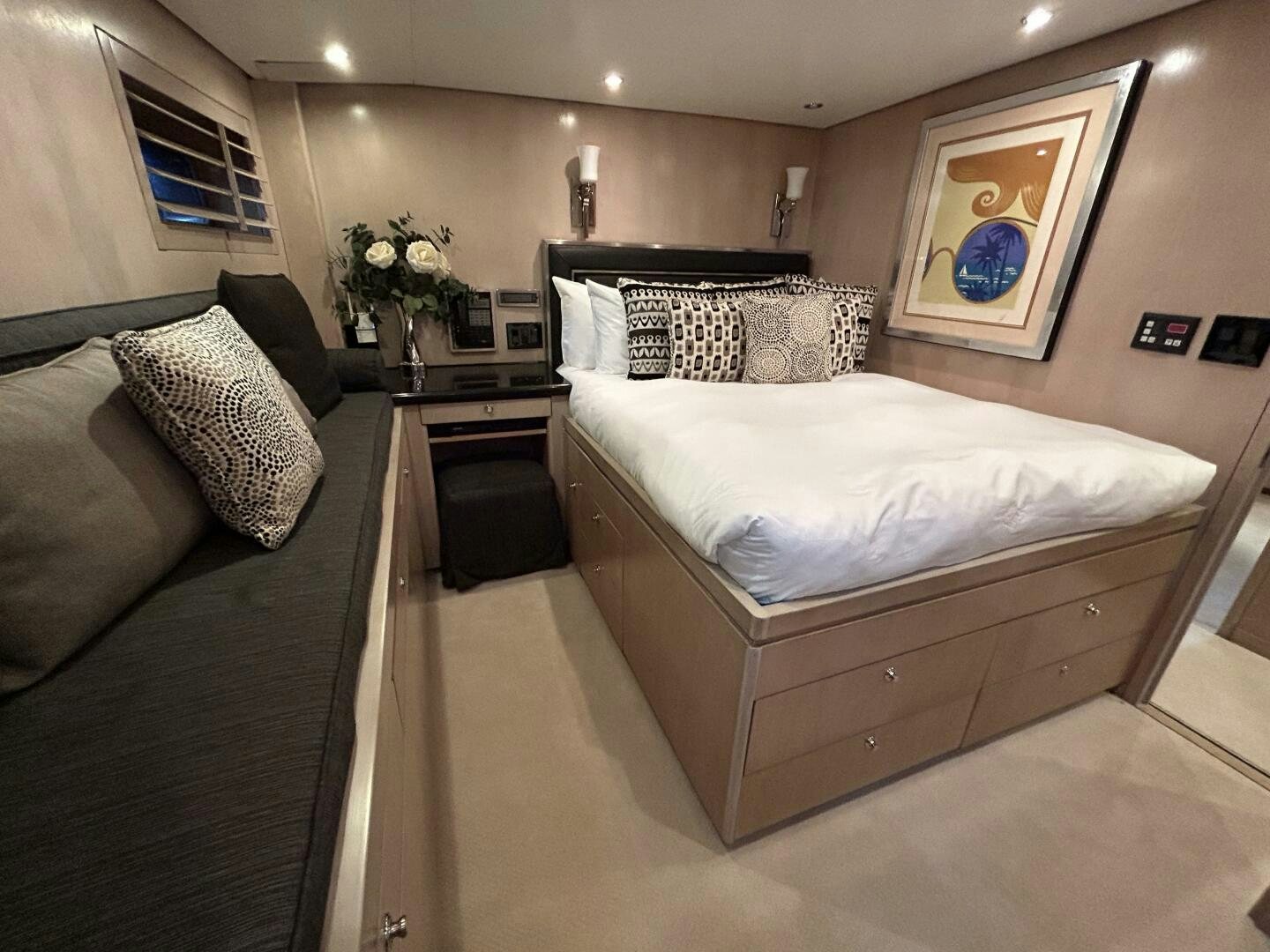 a bed in a room aboard TOTO Yacht for Sale