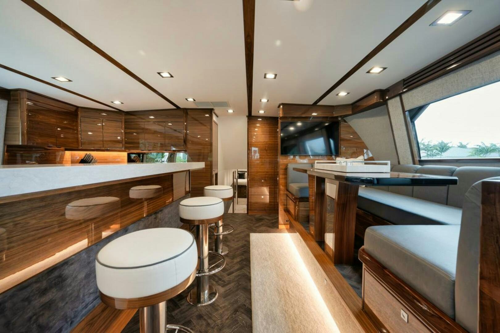 a modern looking kitchen aboard LUCKY DICK Yacht for Sale