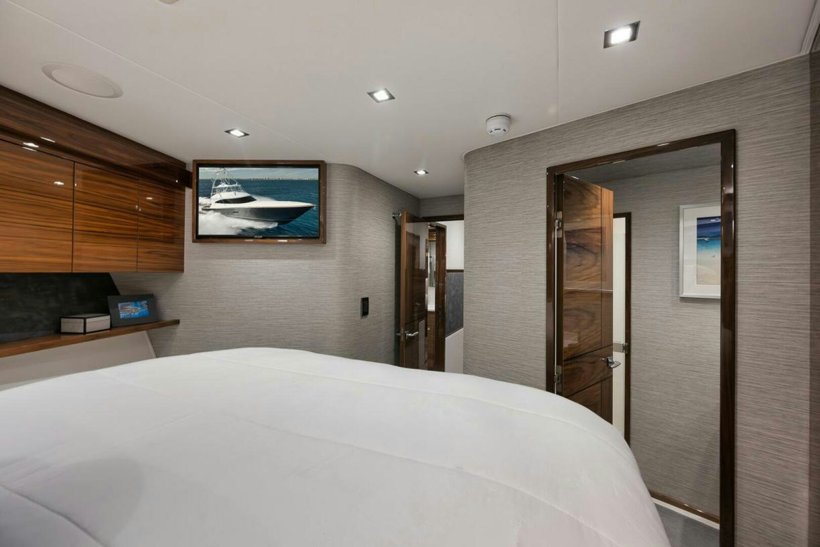 a bed in a room aboard LUCKY DICK Yacht for Sale