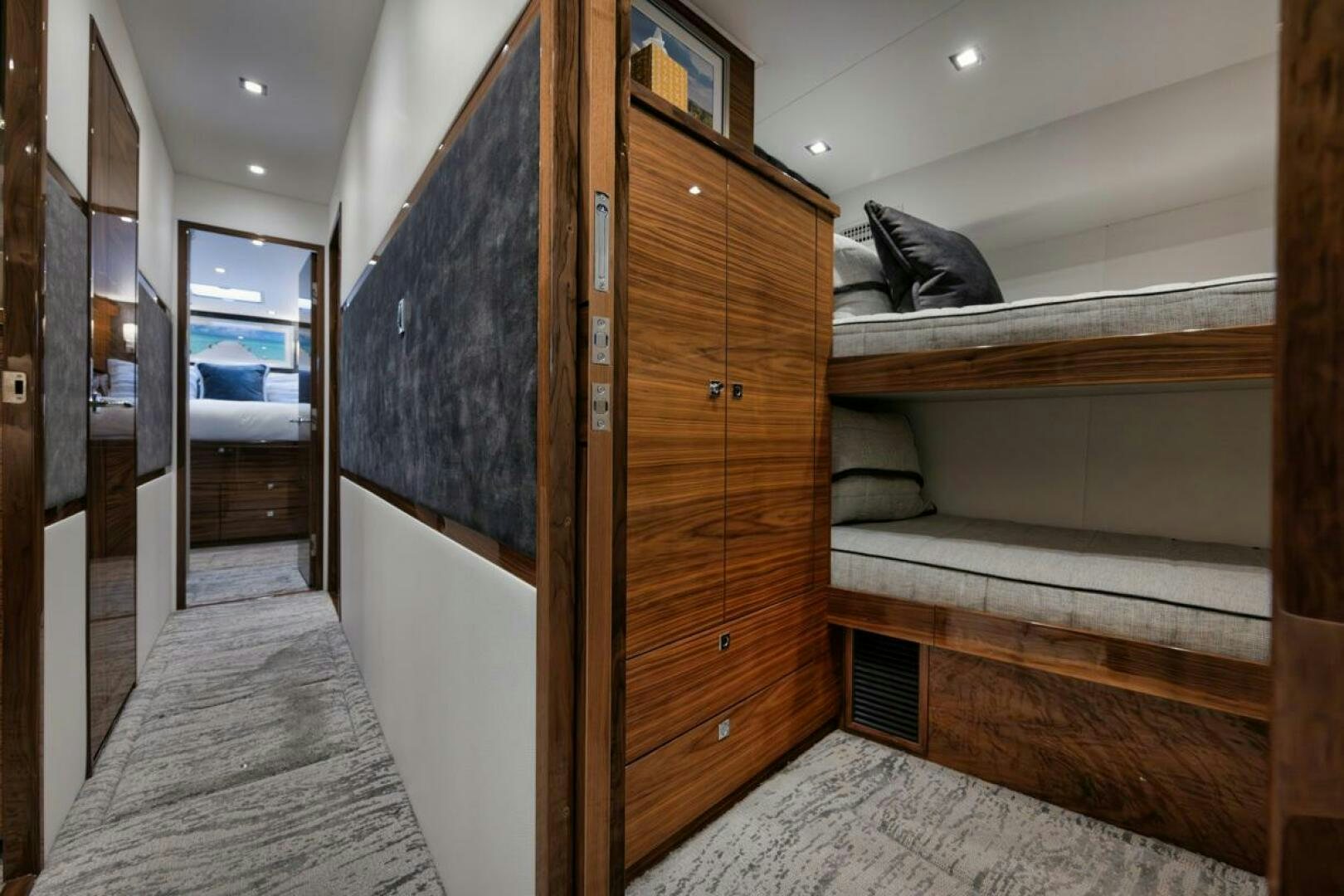 a room with a wood cabinet aboard LUCKY DICK Yacht for Sale