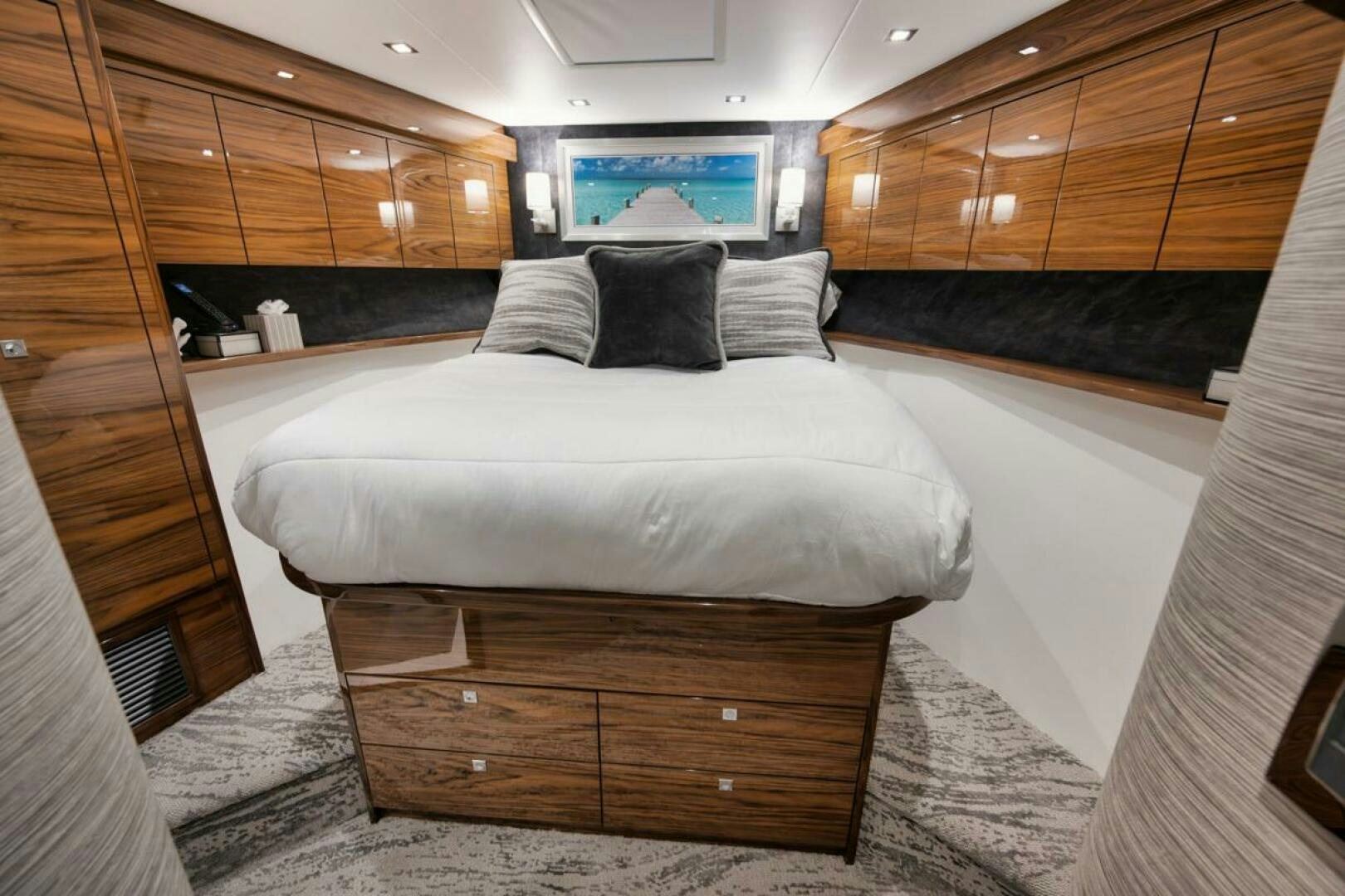 a bed in a room aboard LUCKY DICK Yacht for Sale