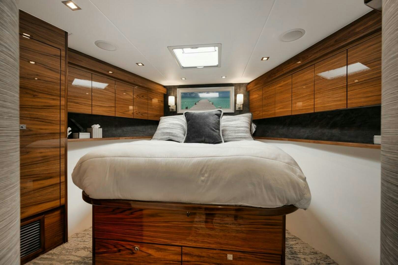 a bed in a room aboard LUCKY DICK Yacht for Sale