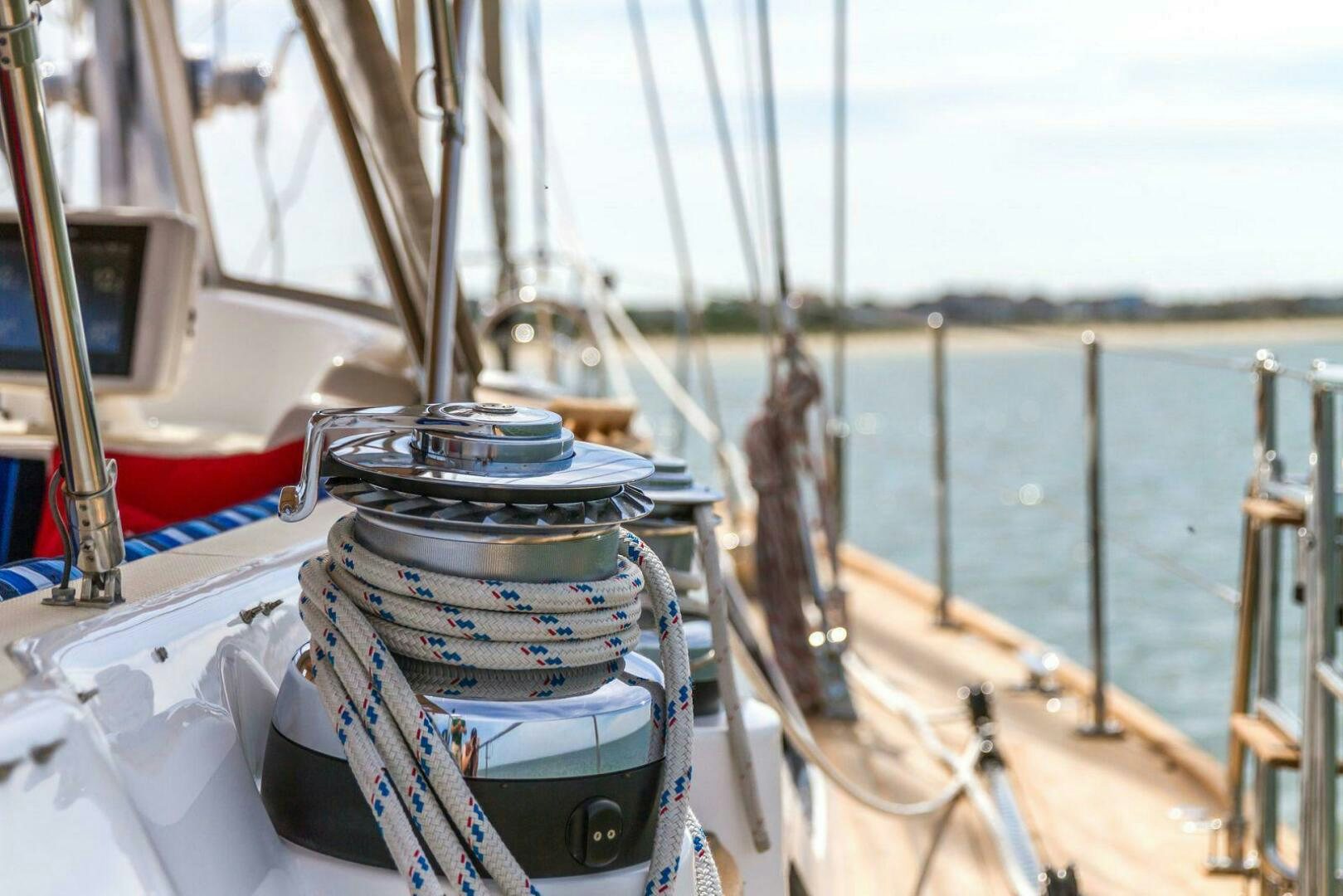 a boat with ropes and a metal object on it aboard INDEPEPDENCE Yacht for Sale