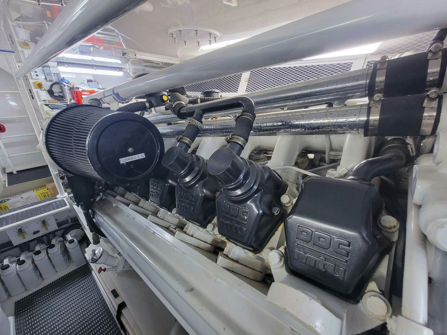 a car engine with a black handle aboard PRIME TIME Yacht for Sale