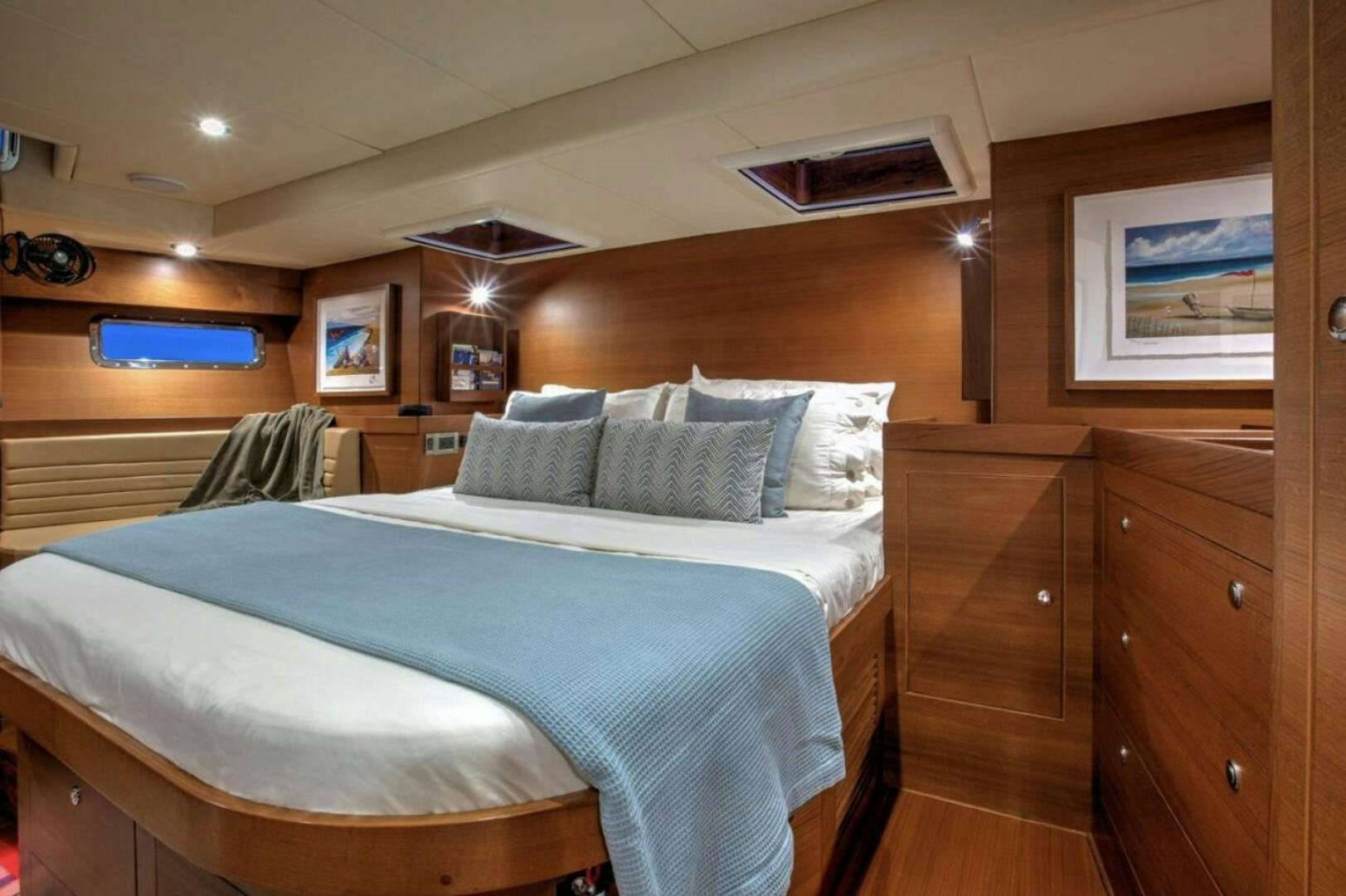 a bed in a room aboard RAGNAR Yacht for Sale
