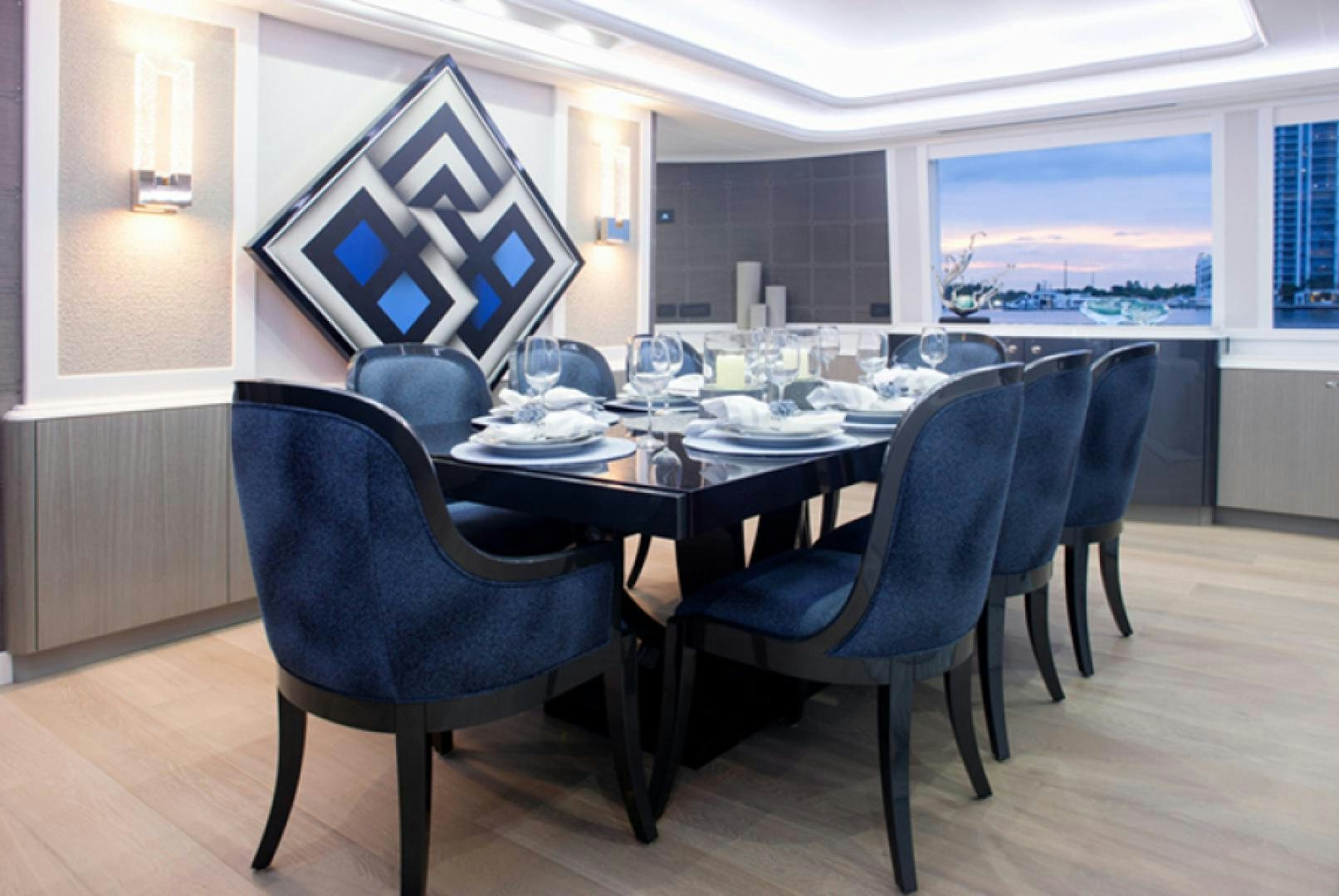 a conference room with a table and chairs aboard HANNAH Yacht for Sale