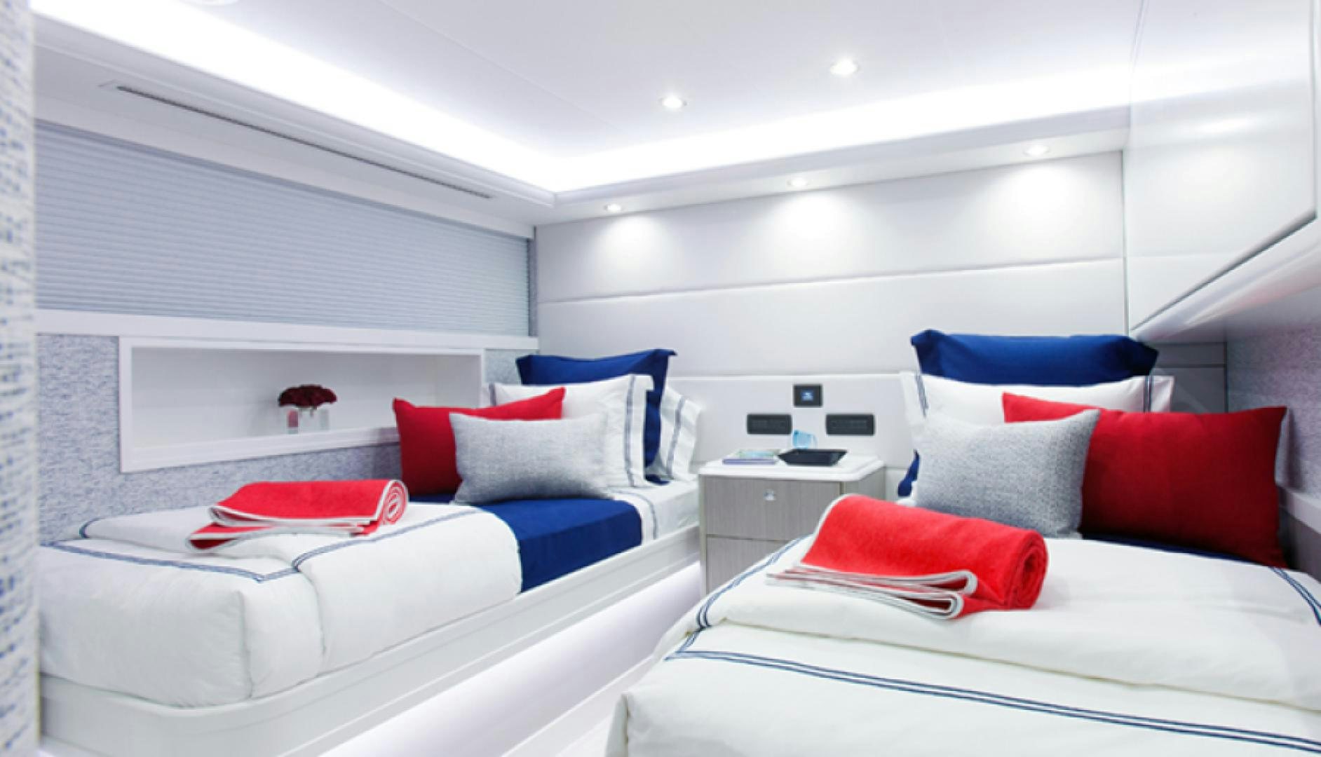 a room with two beds aboard HANNAH Yacht for Sale