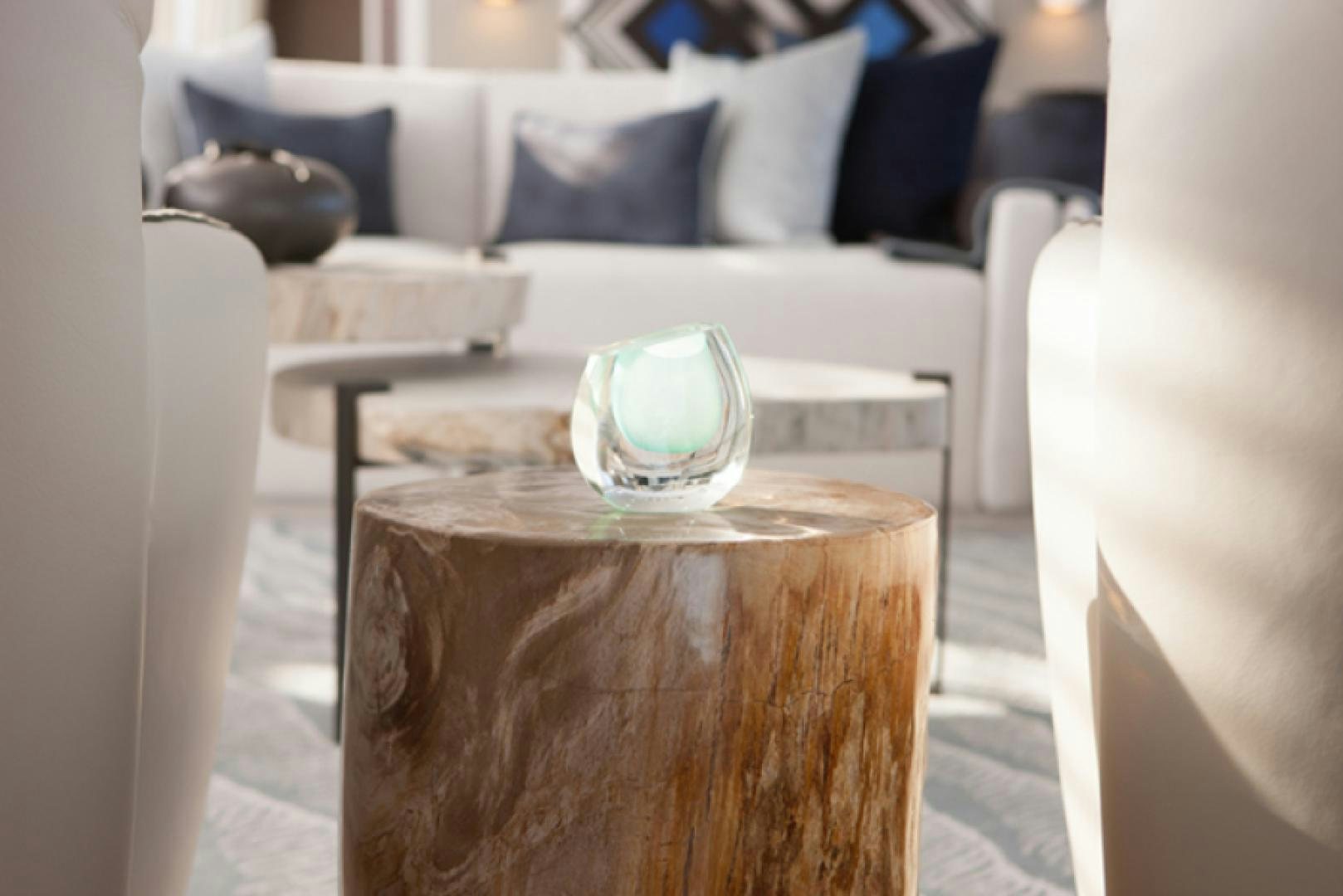 a glass on a table aboard HANNAH Yacht for Sale