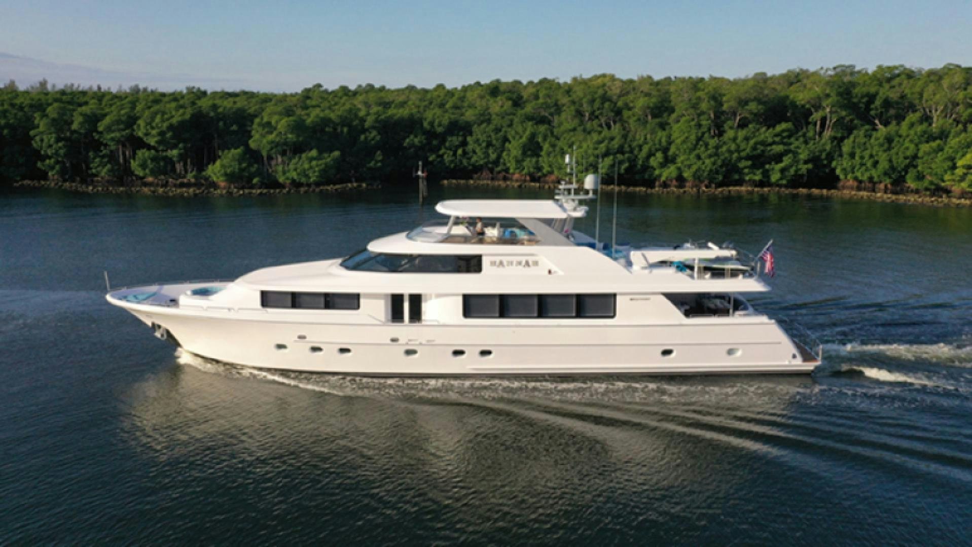 a white boat on the water aboard HANNAH Yacht for Sale