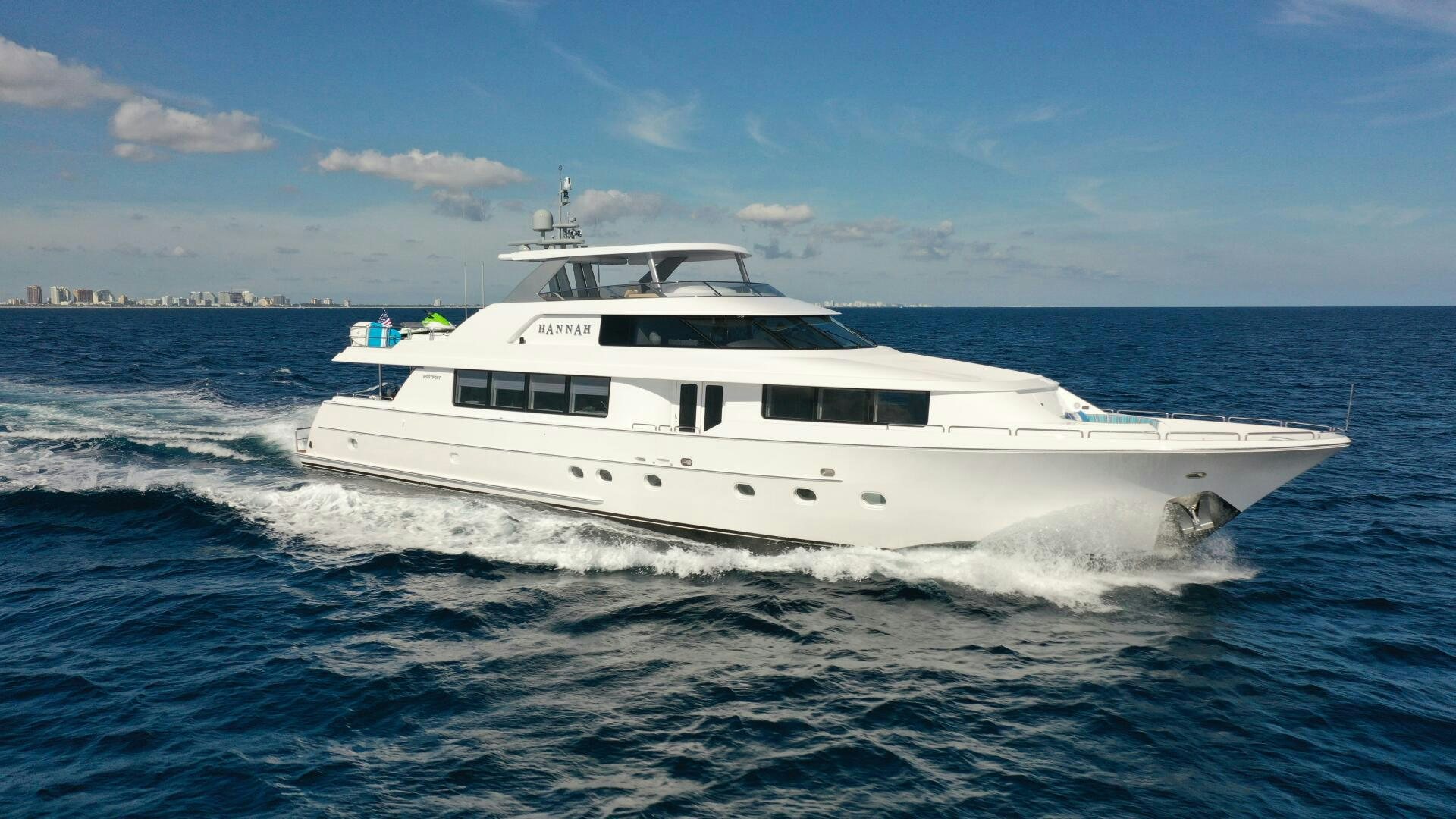 a white yacht on the water aboard HANNAH Yacht for Sale
