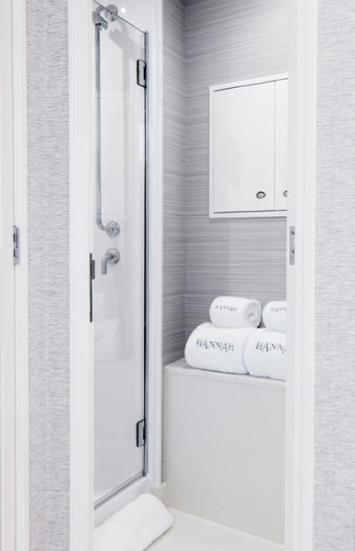 a white door with a white door aboard HANNAH Yacht for Sale