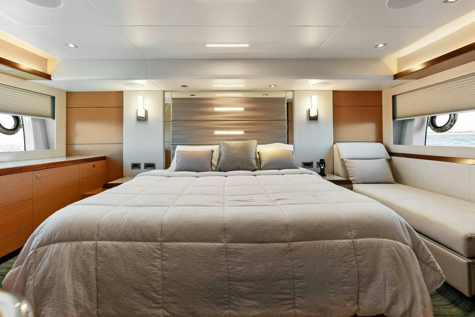 a large bed in a room aboard SUNNY SEAJAY Yacht for Sale