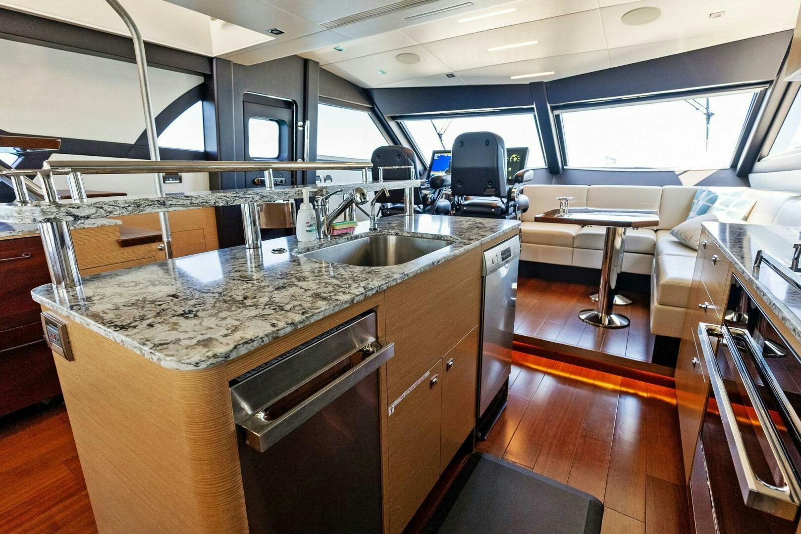 a large kitchen with a large island aboard SUNNY SEAJAY Yacht for Sale