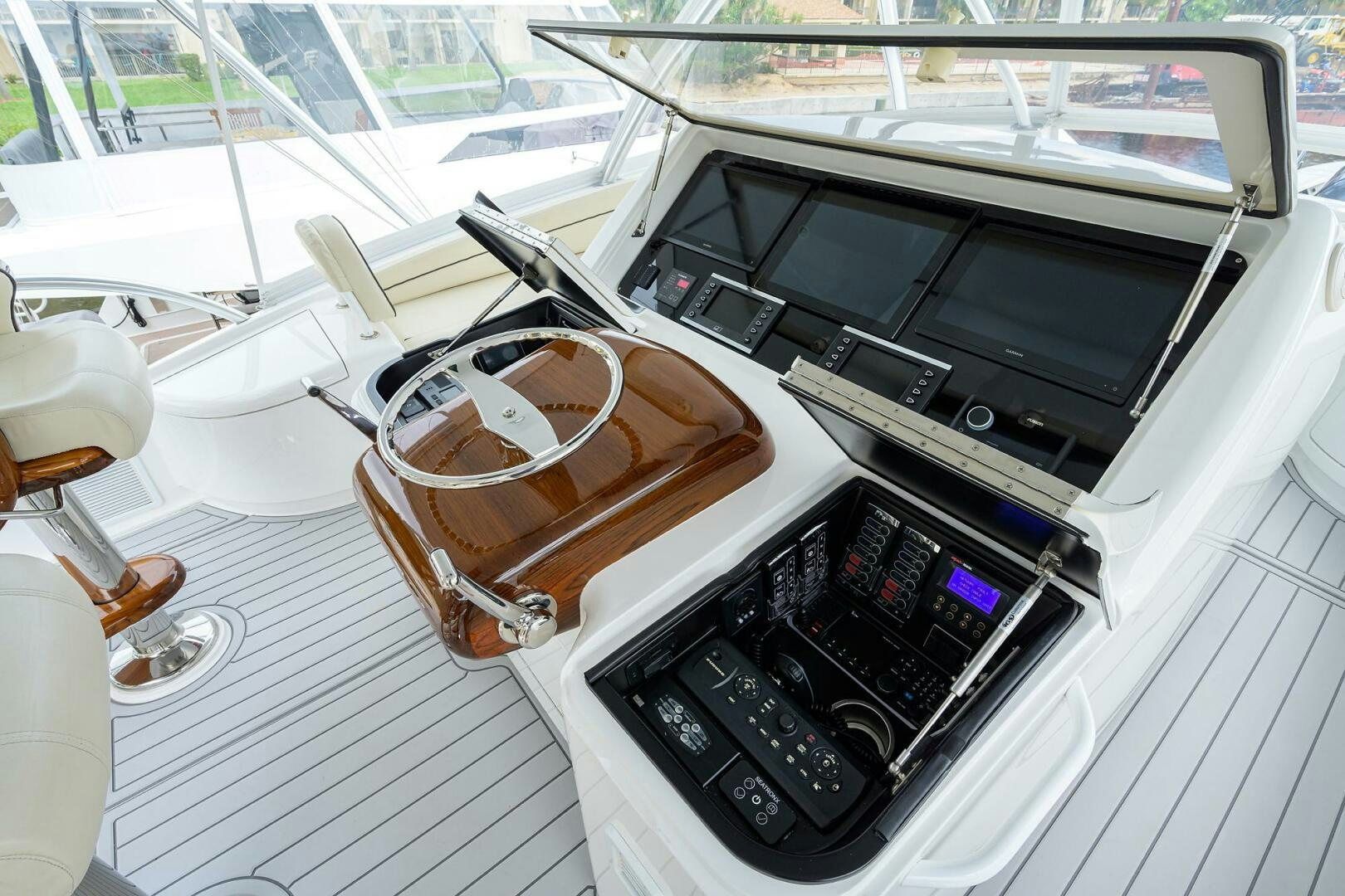 a car with a radio and other electronic devices on it aboard SNOWBIRD Yacht for Sale
