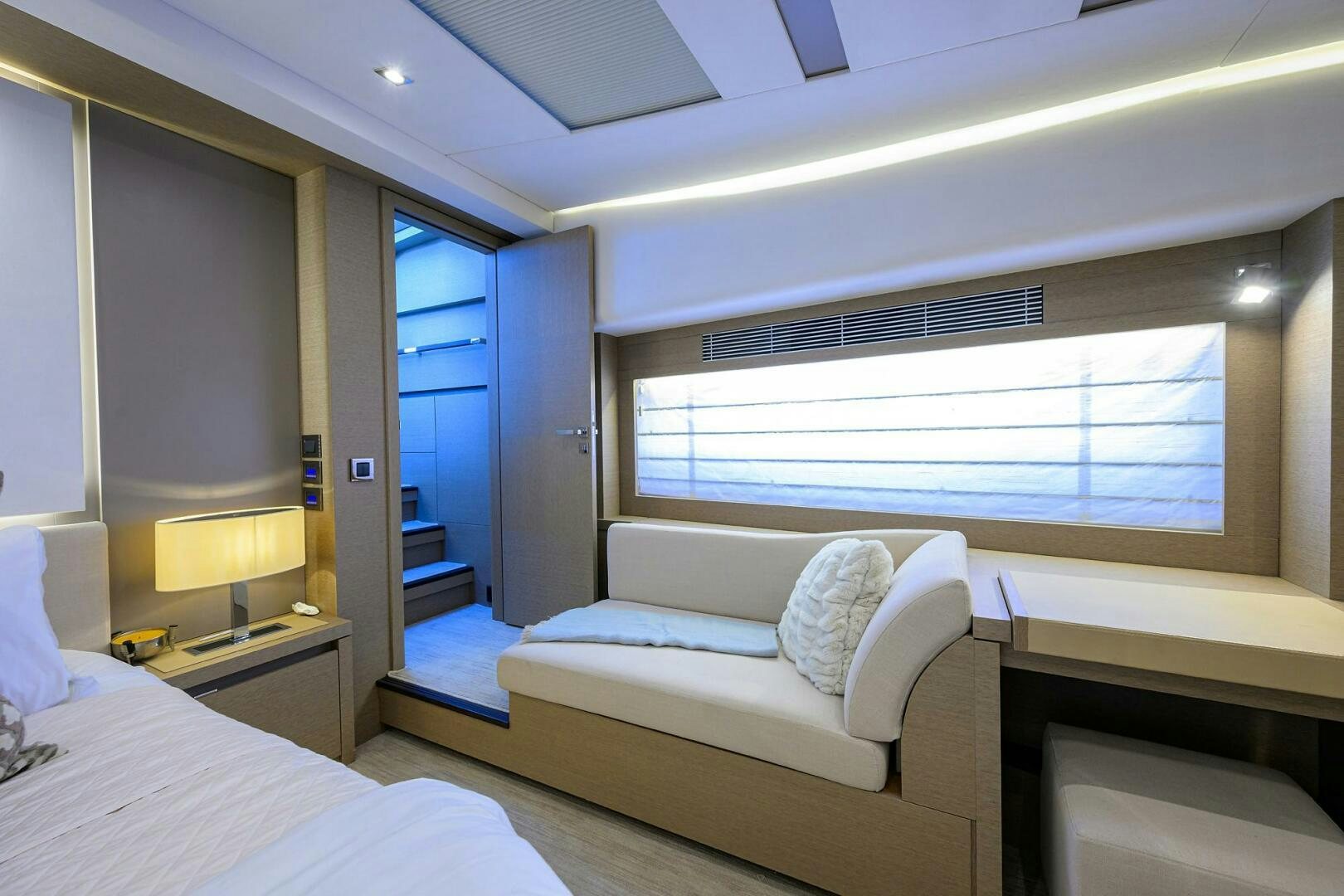 a room with two beds aboard 2016 68 PRESTIGE Yacht for Sale