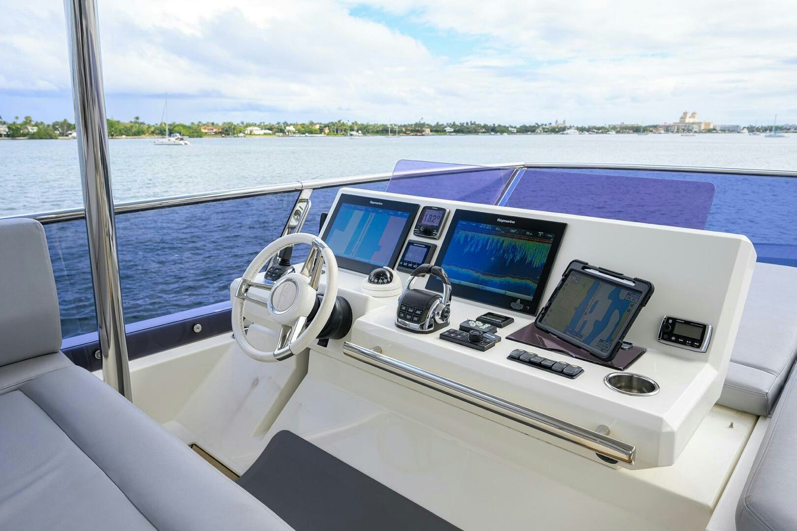 a boat with a laptop on the front aboard 2016 68 PRESTIGE Yacht for Sale