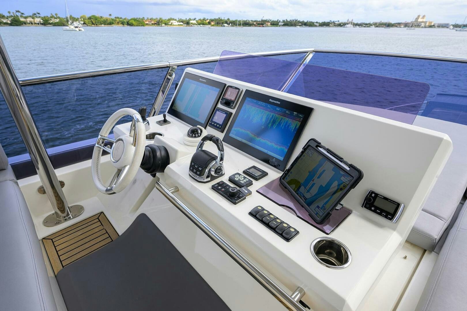 a boat with multiple monitors aboard 2016 68 PRESTIGE Yacht for Sale