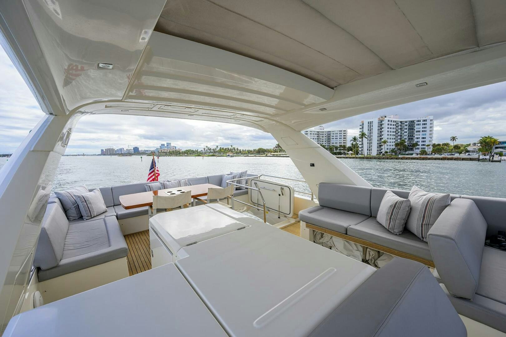 a room with a view of a city and a body of water aboard 2016 68 PRESTIGE Yacht for Sale