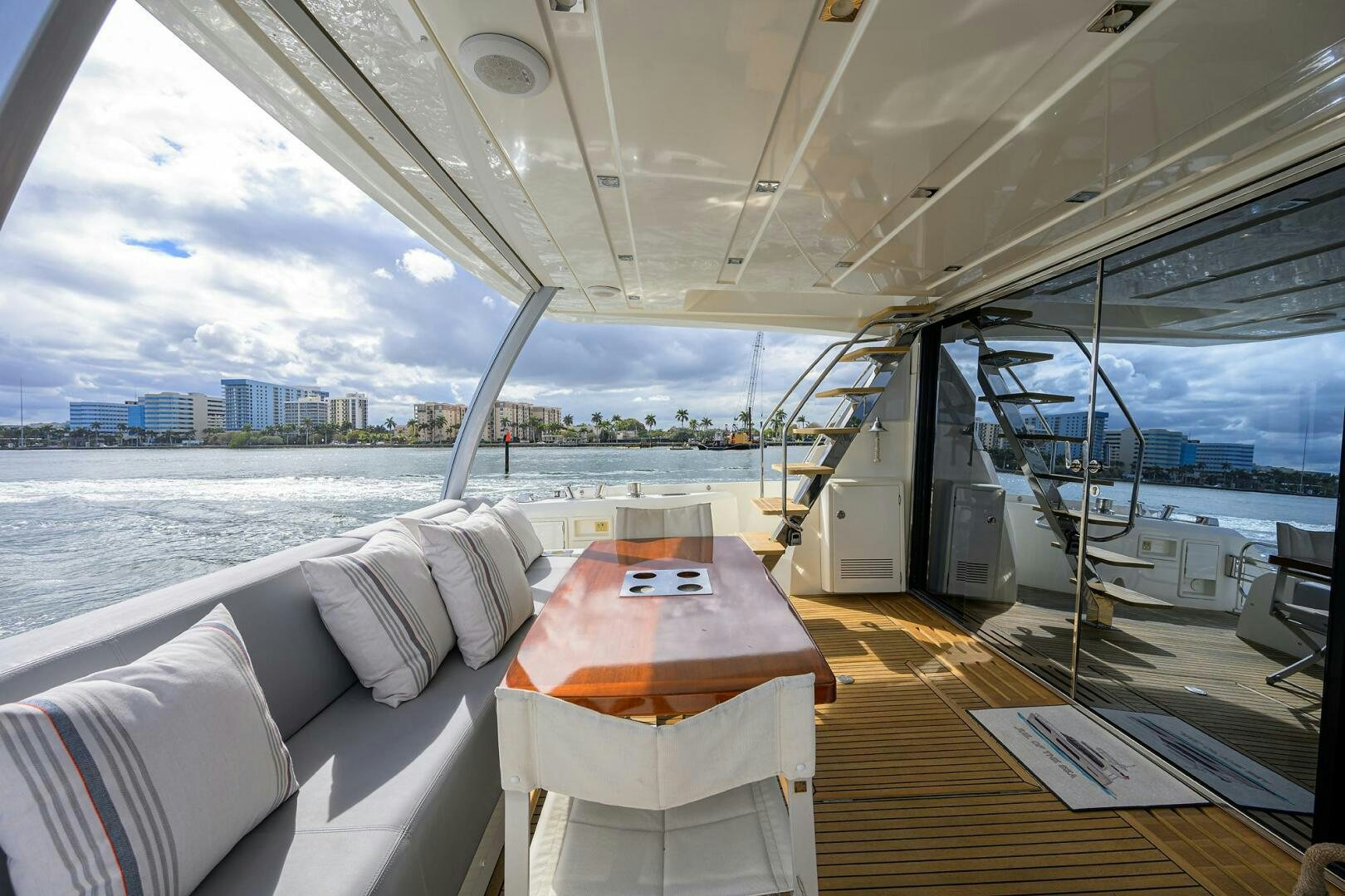 a room with a view of a city and a large body of water aboard 2016 68 PRESTIGE Yacht for Sale