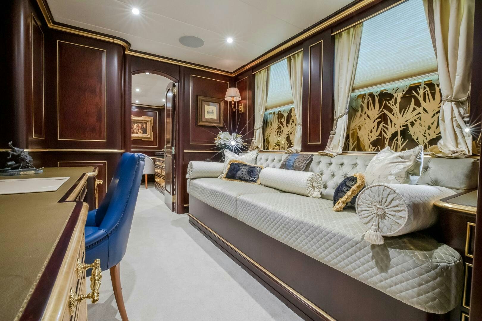 a large bedroom with a large bed aboard STATUS QUO Yacht for Sale